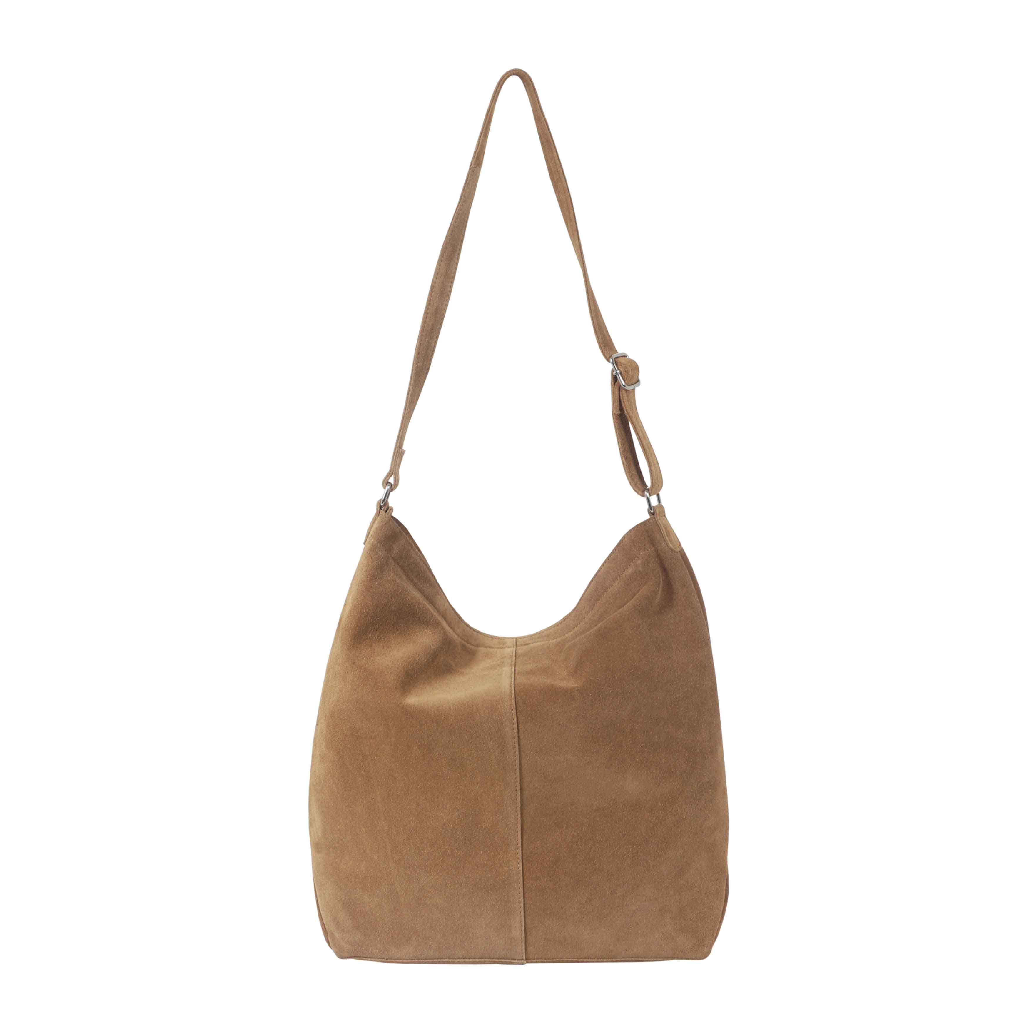 'KENDAL' Tan Suede Real Leather Slouchy Hobo Crossbody Bag
