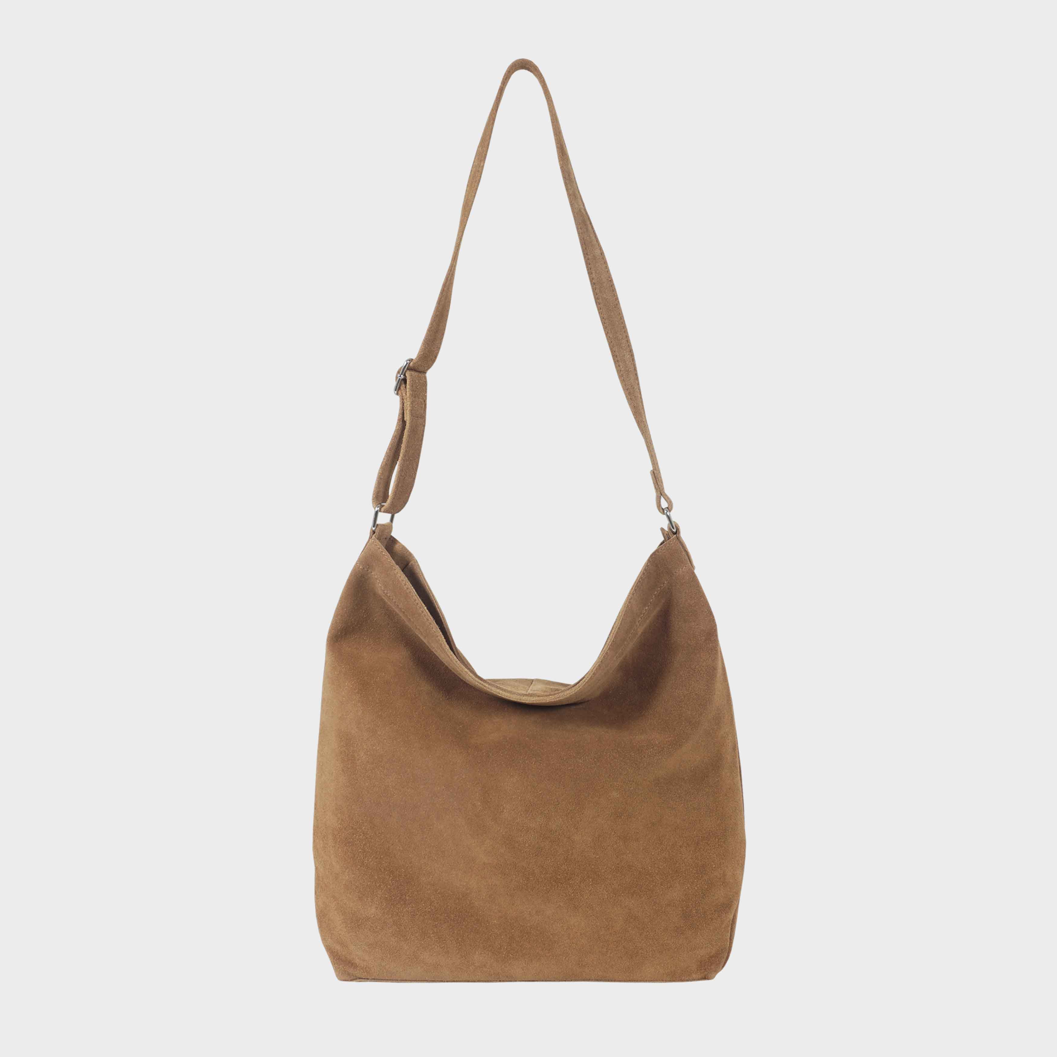 KENDAL Tan Suede Real Leather Slouchy Hobo Crossbody Bag