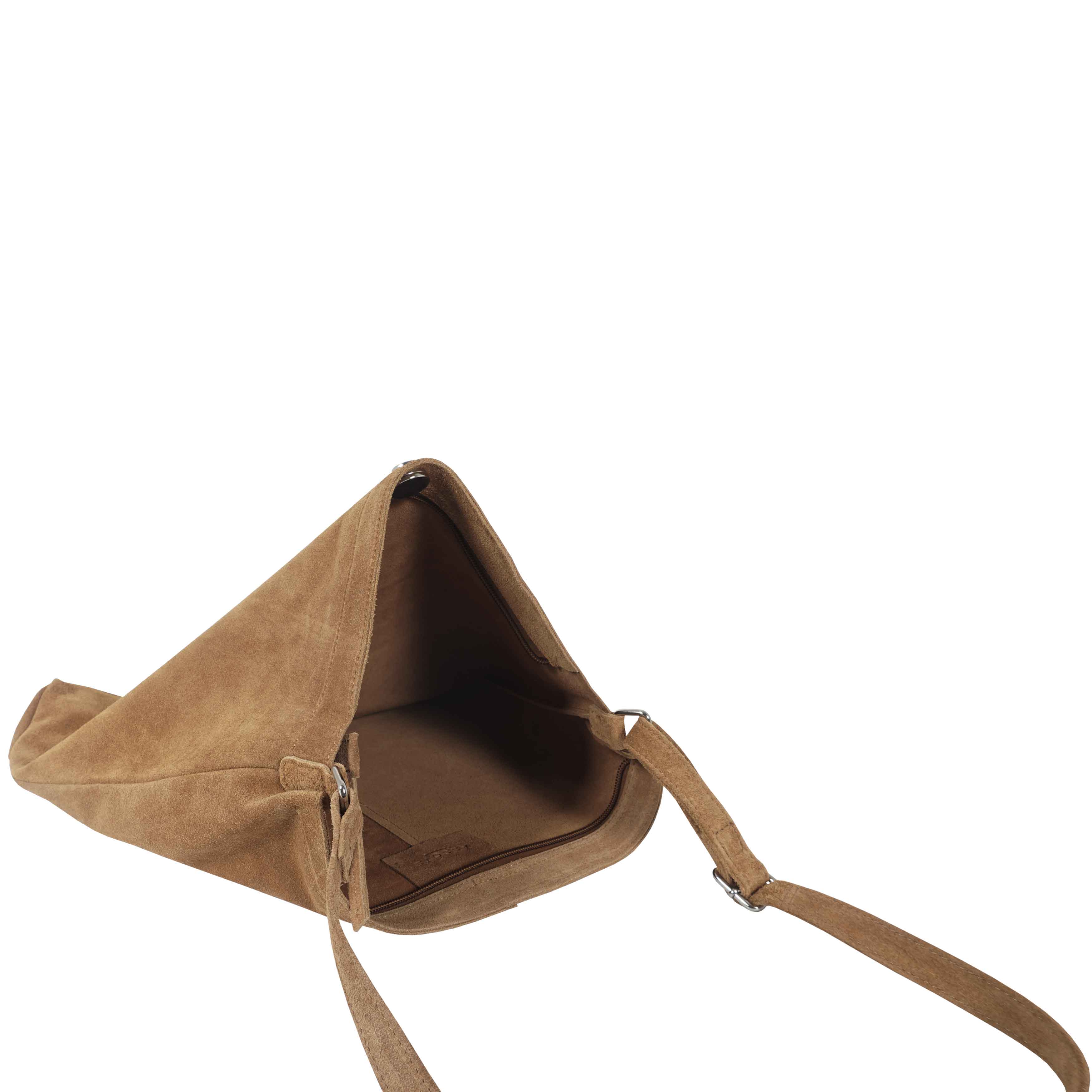 'KENDAL' Tan Suede Real Leather Slouchy Hobo Crossbody Bag