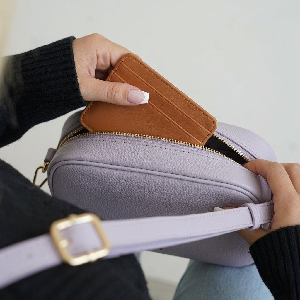 'KENT' Lilac Pebble Grain Real Leather Crossbody Bag