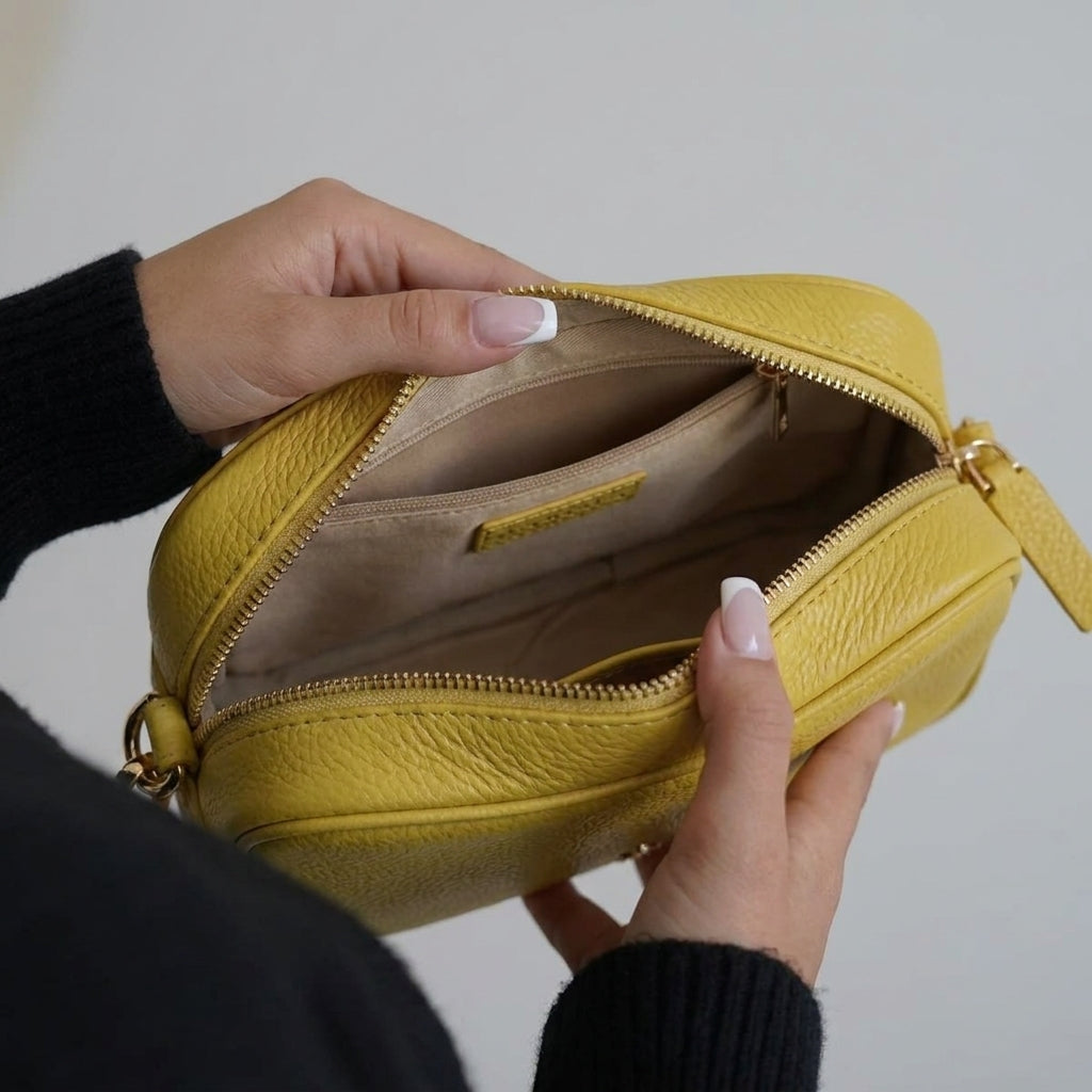 'KENT' Sunflower Pebble Grain Real Leather Crossbody Bag