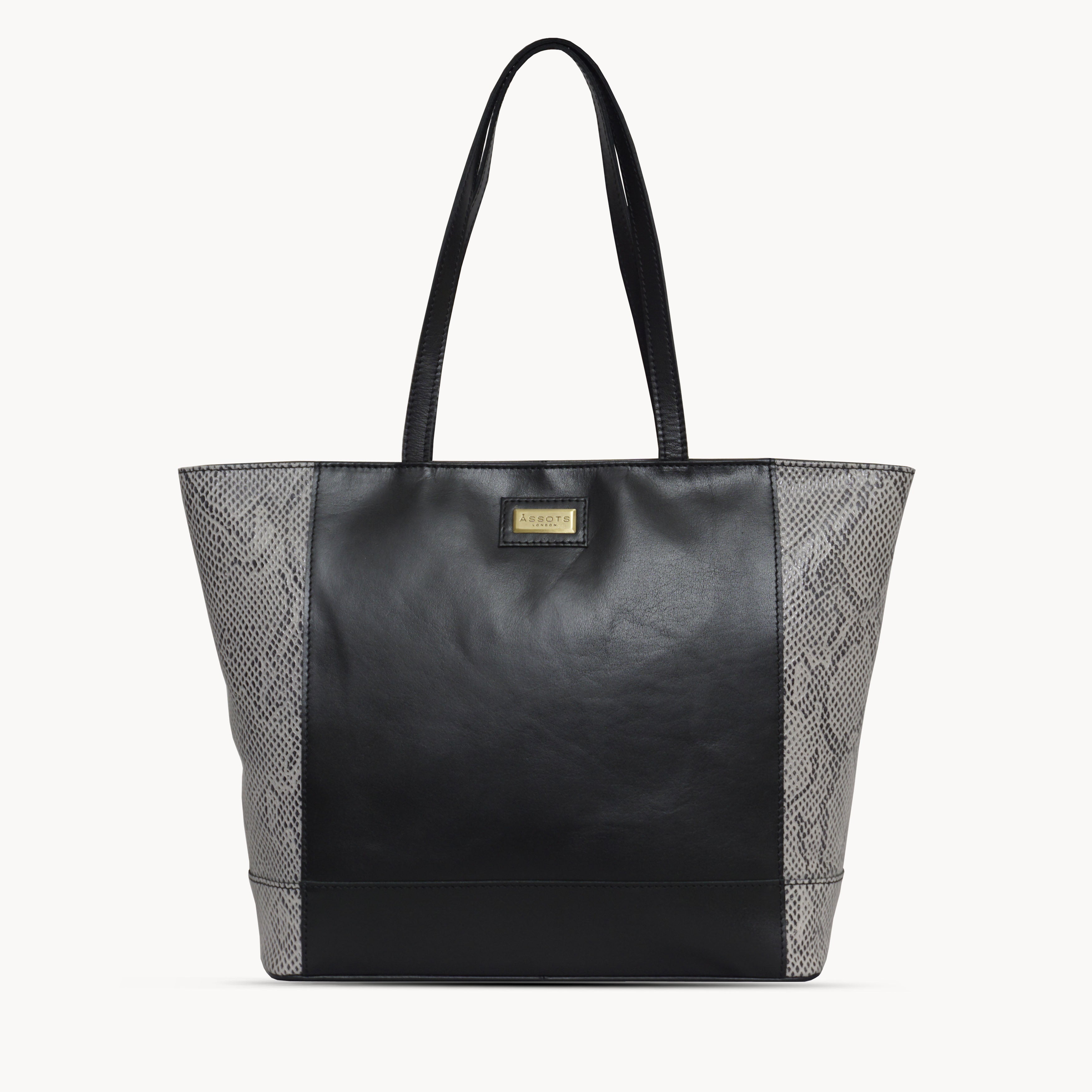 'Klara' Black Animal Snake Print Real Leather Designer Tote Bag