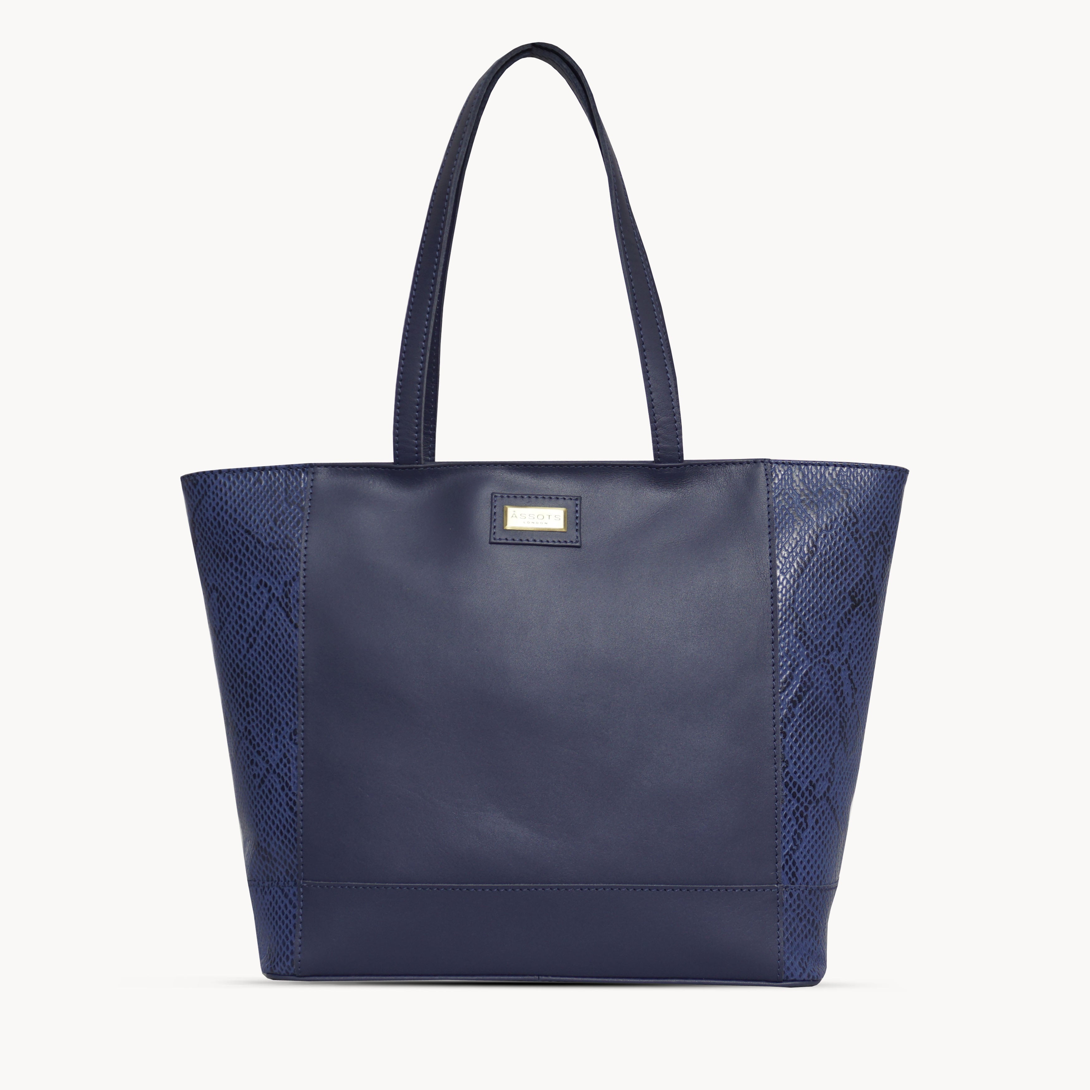 'Klara' Navy Animal Snake Print Real Leather Designer Tote Bag