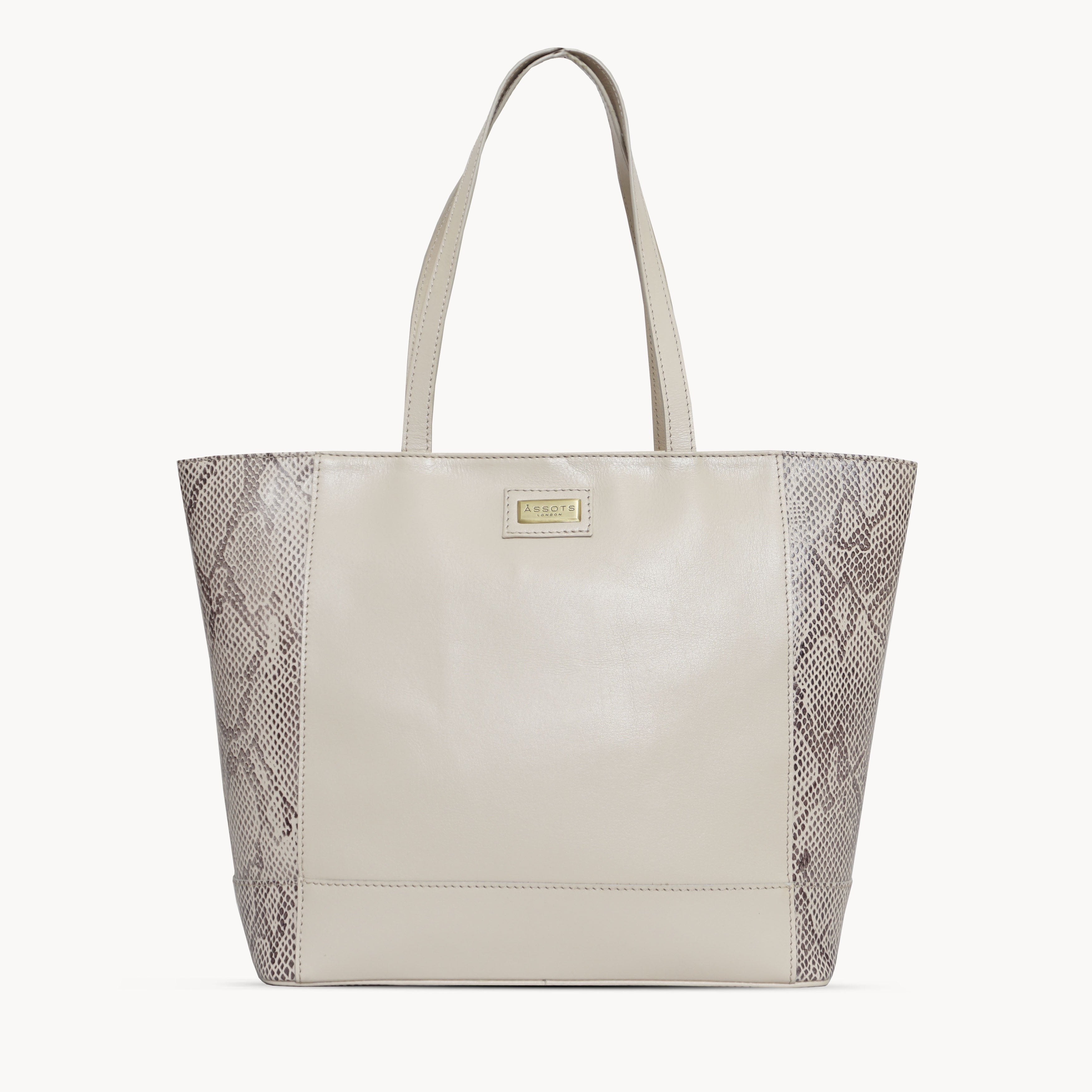 'Klara' Nude Animal Snake Print Real Leather Designer Tote Bag