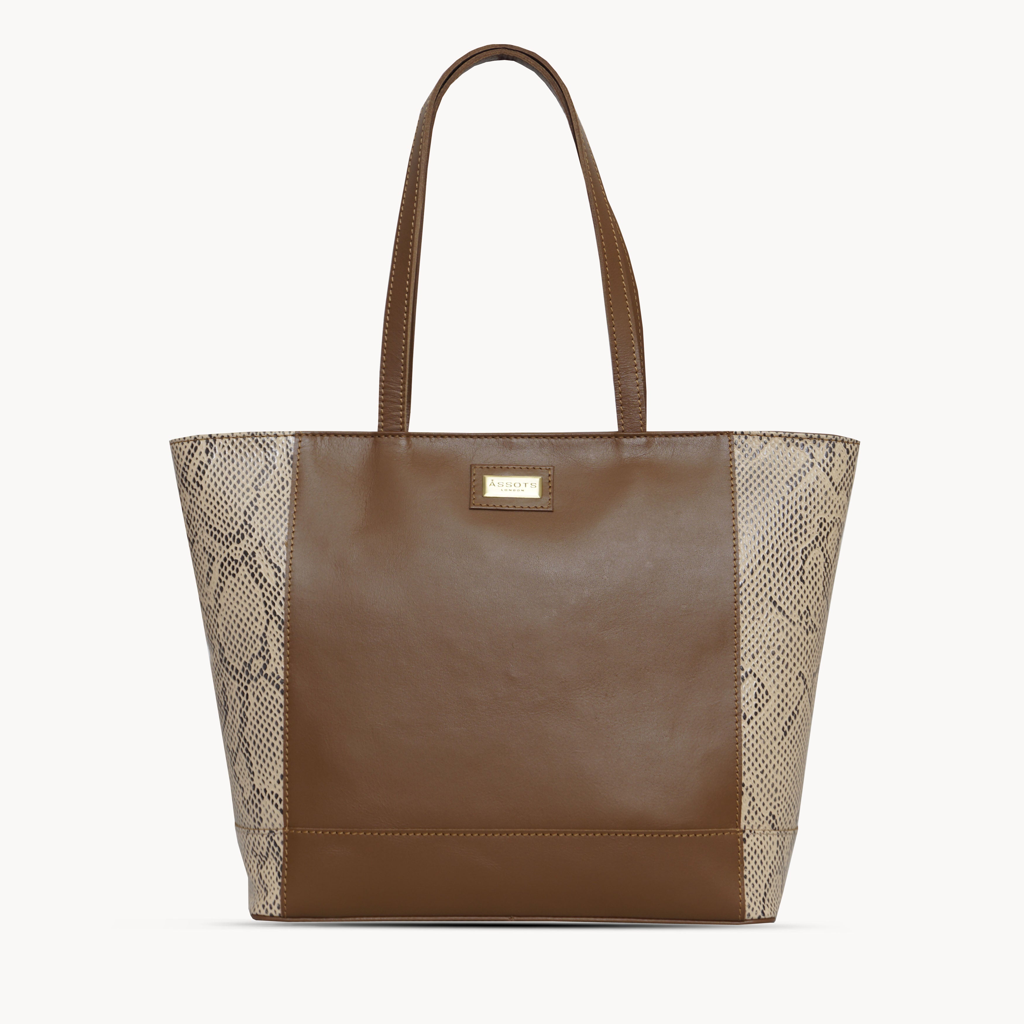 'Klara' Tan Animal Snake Print Real Leather Designer Tote Bag