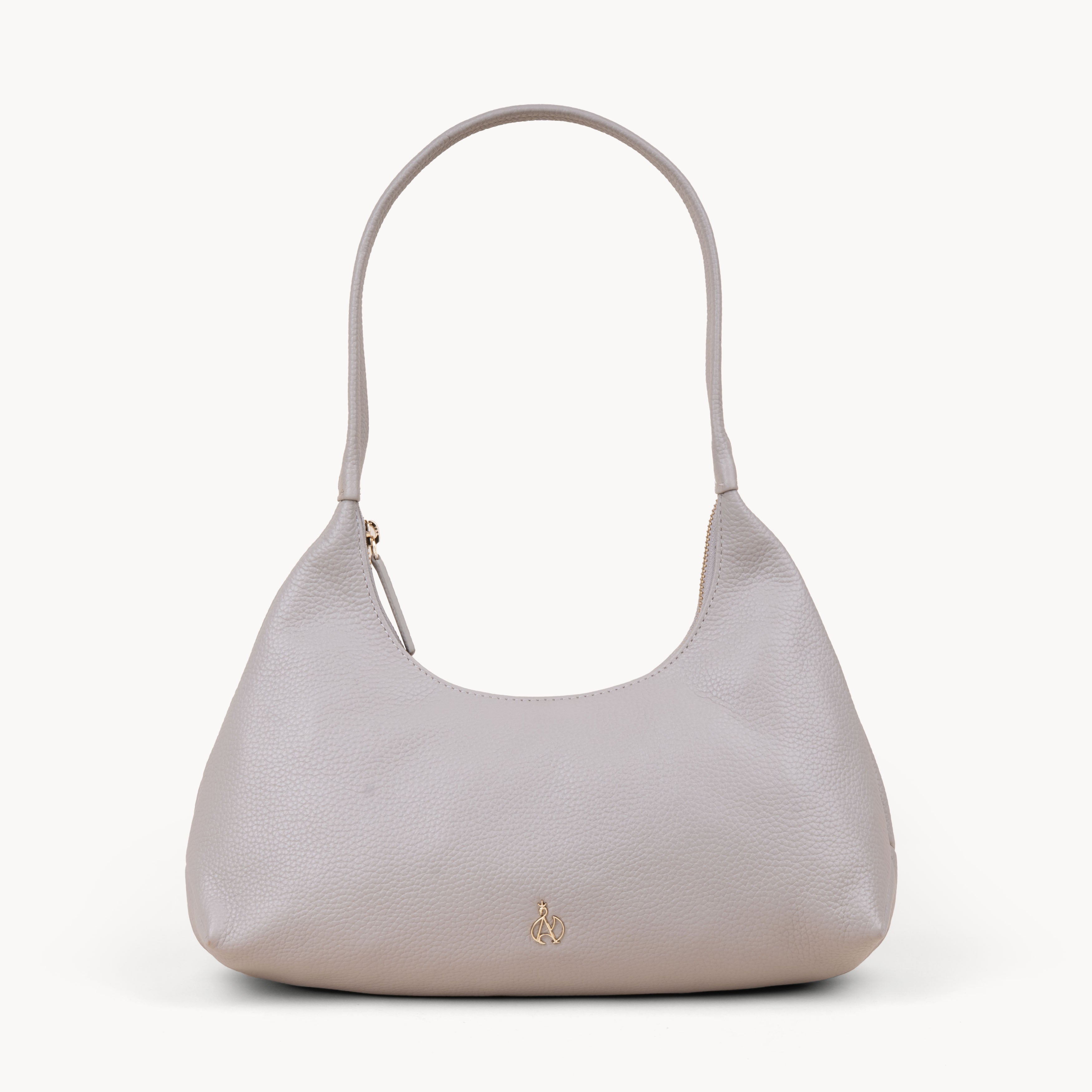 'LARA' Ice Grey Pebble Grain Real Leather Shoulder Bag
