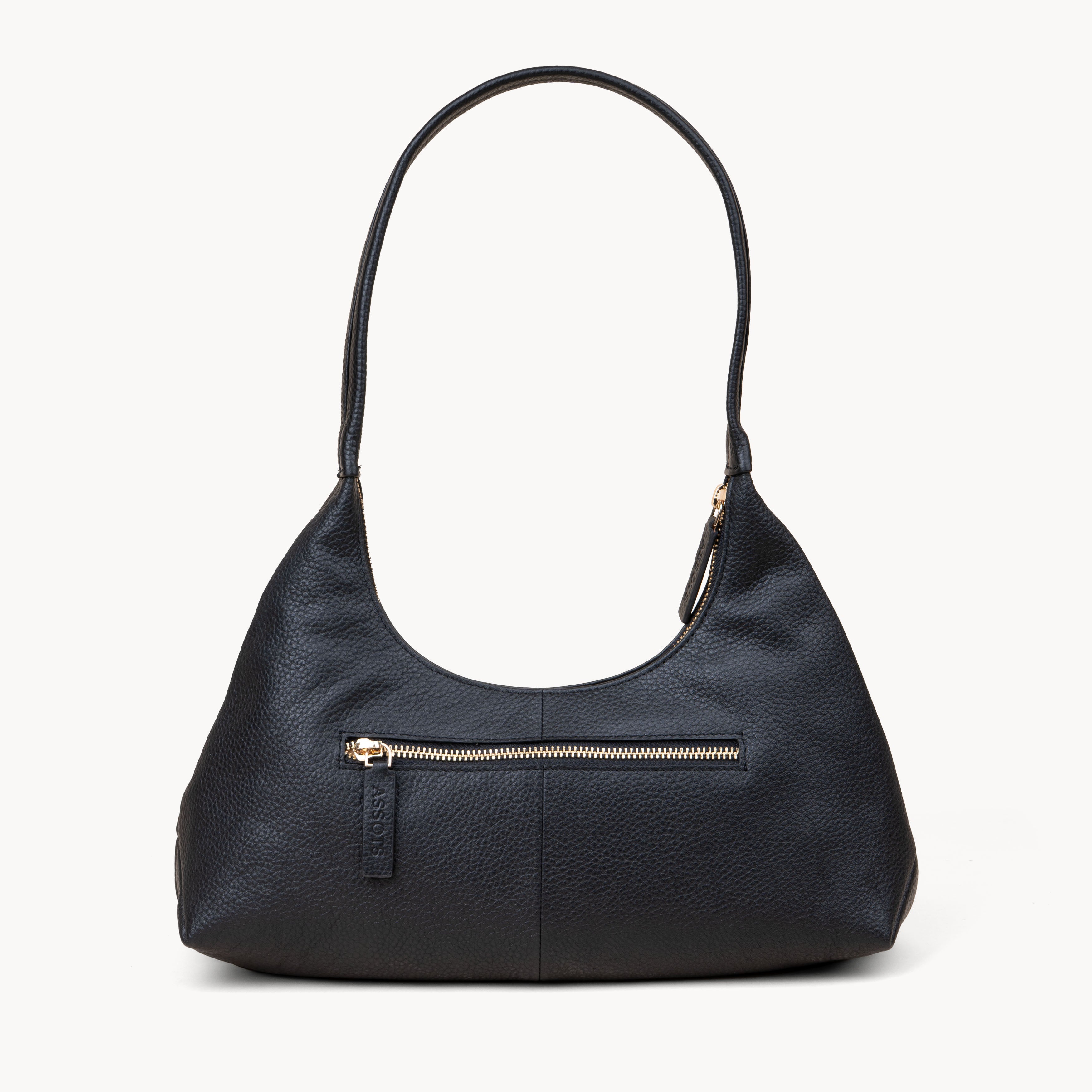 'LARA' Black Pebble Grain Real Leather Shoulder Bag