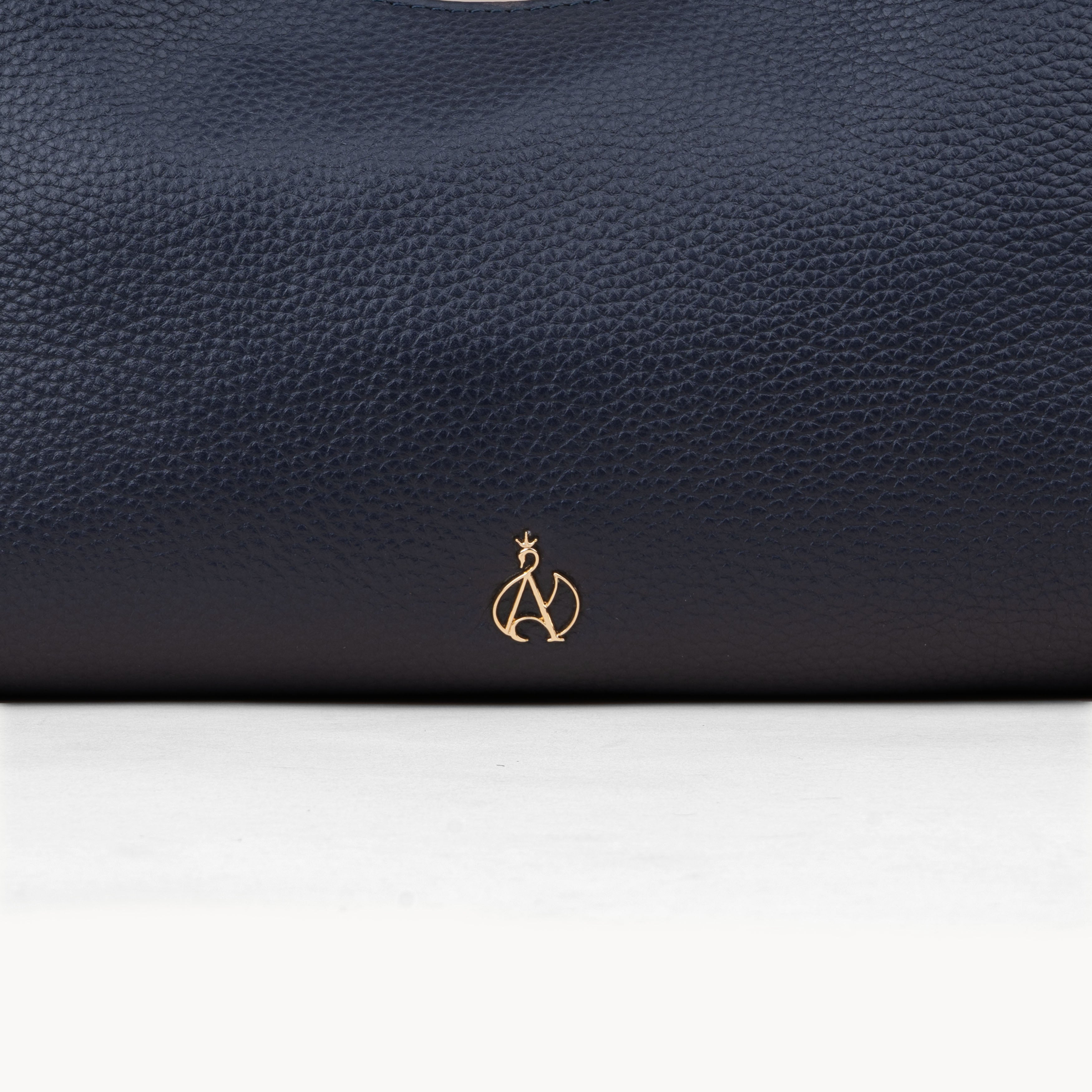 'LARA' Navy Pebble Grain Real Leather Shoulder Bag