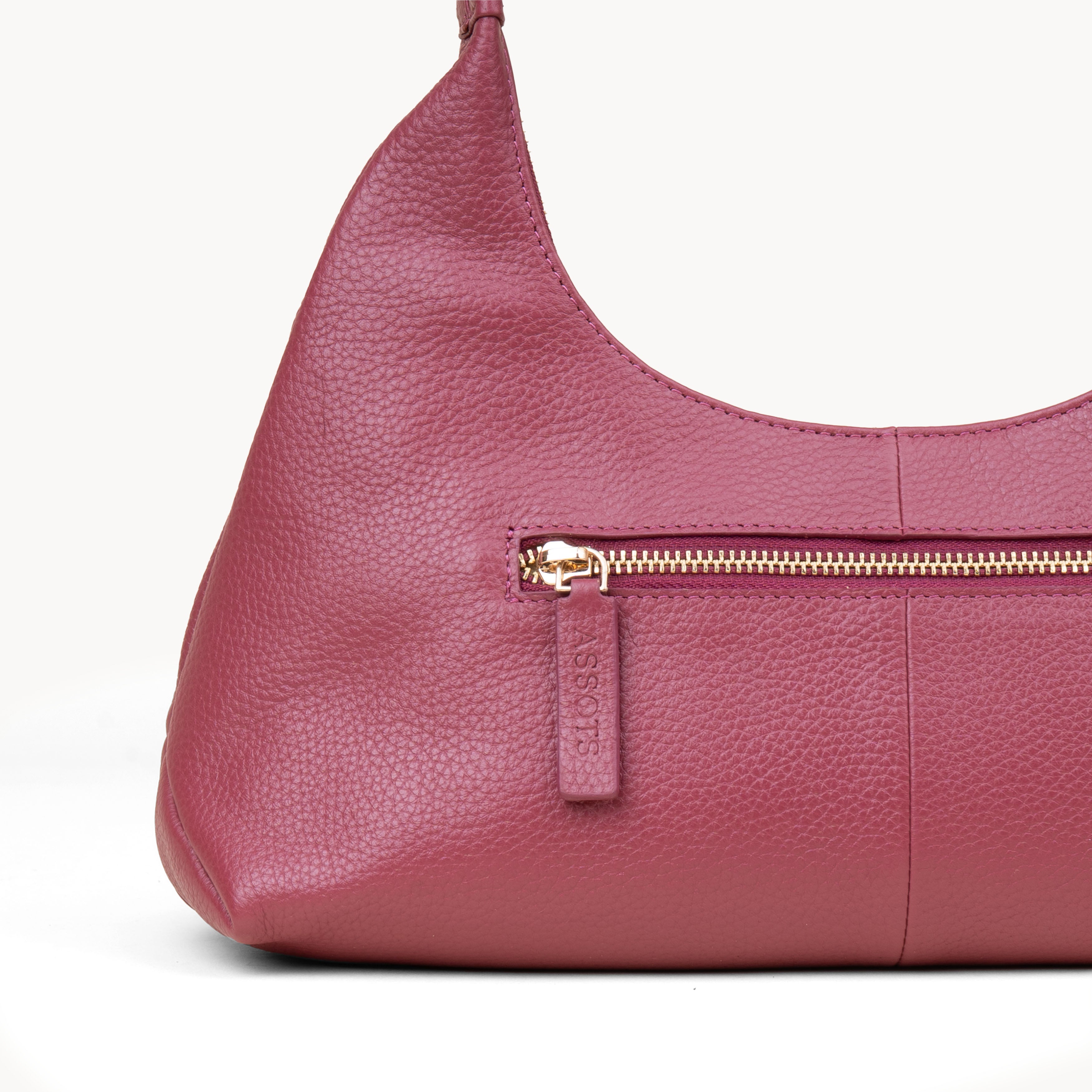 'LARA' Carmine Pink Pebble Grain Real Leather Shoulder Bag