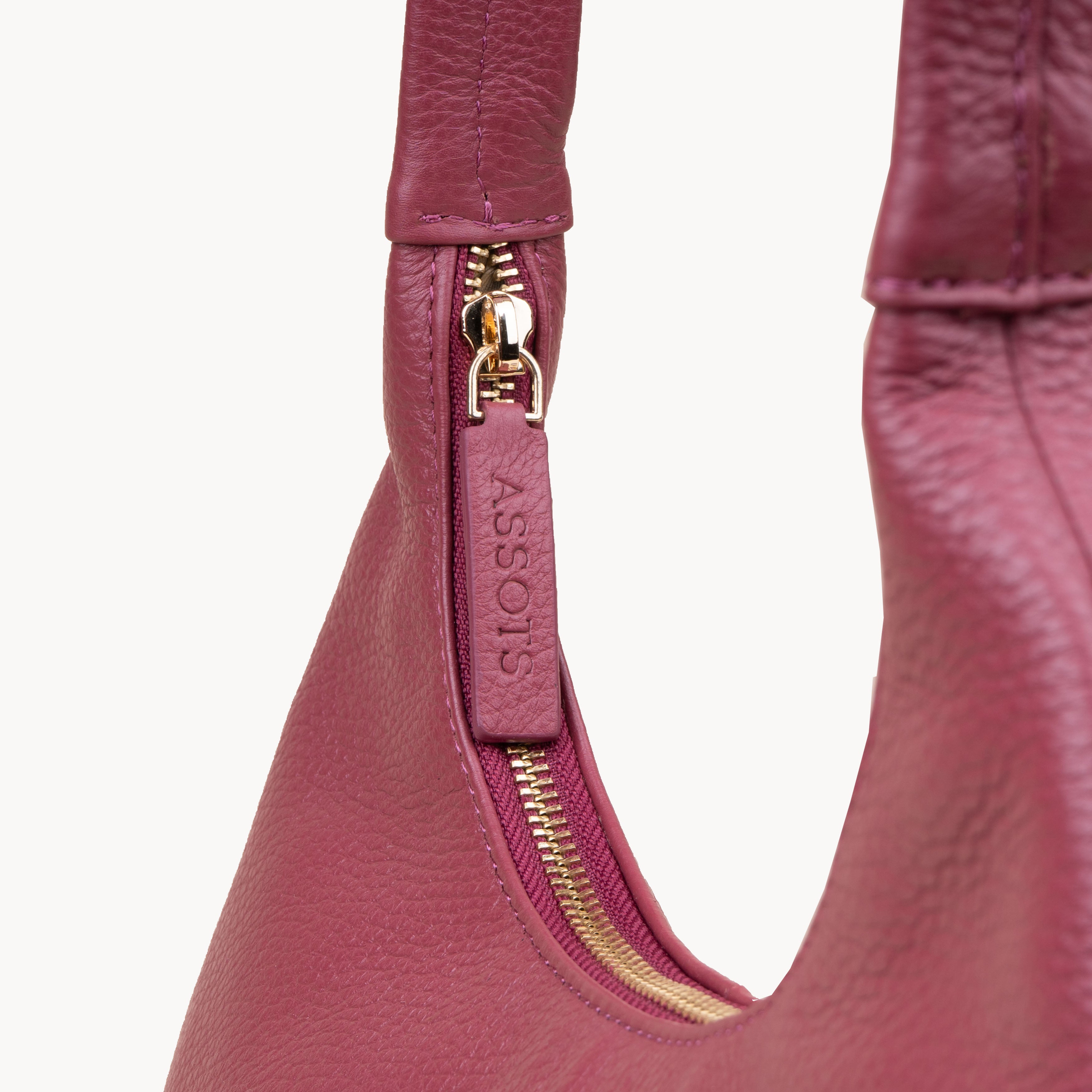 'LARA' Carmine Pink Pebble Grain Real Leather Shoulder Bag