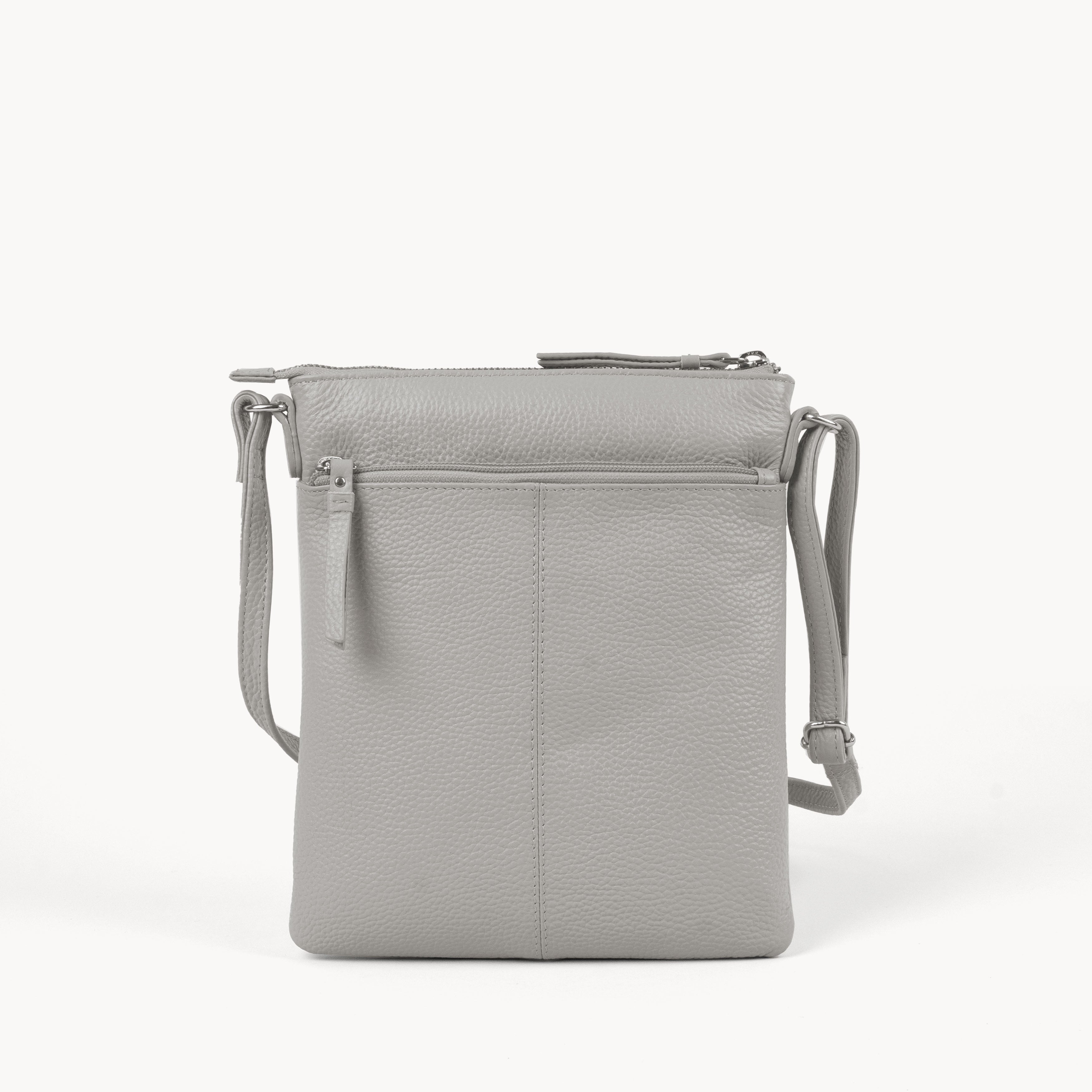 'LINBY' Fog Grey Pebble Grain Real Leather Crossbody Bag