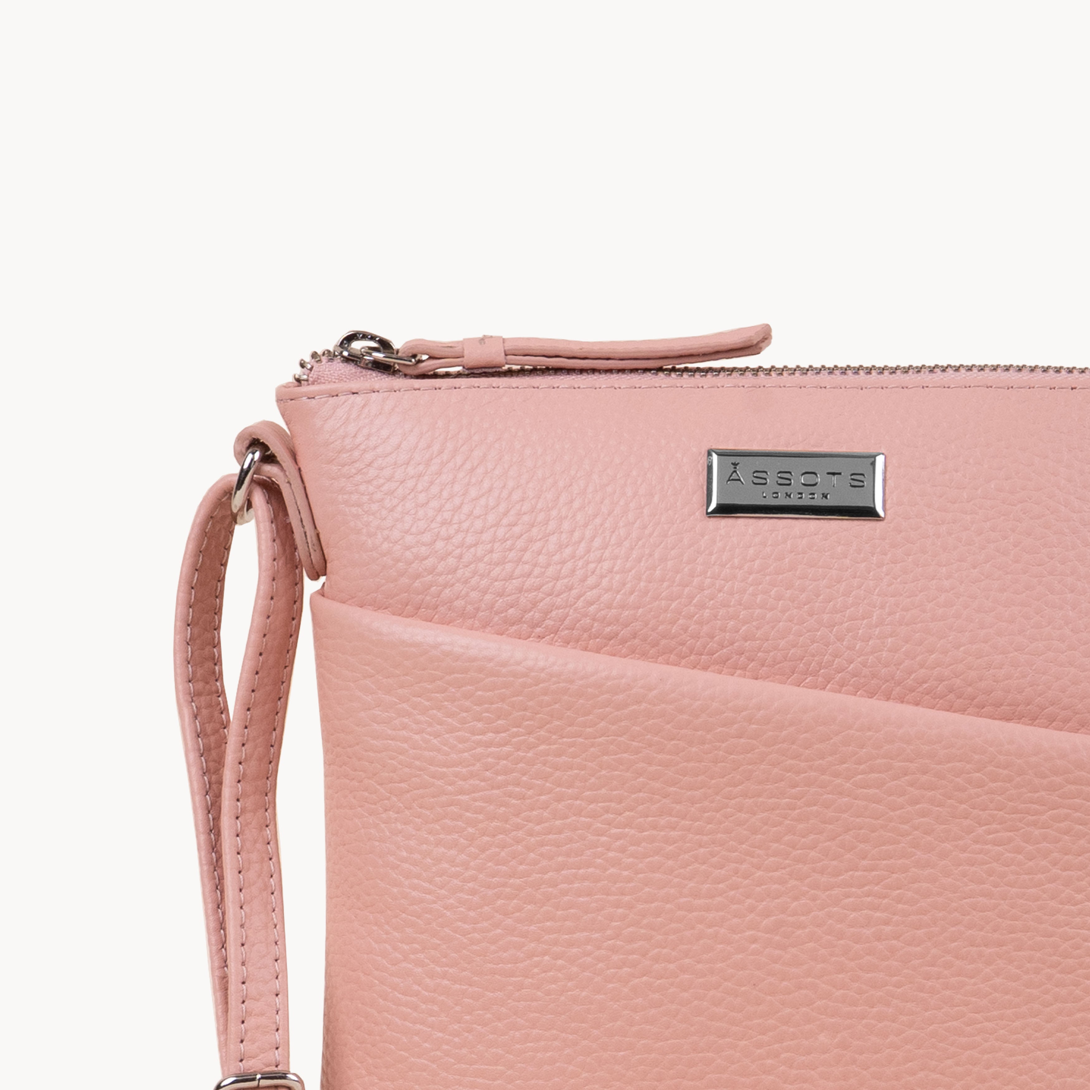 'LINBY' Peach Pebble Grain Real Leather Crossbody Bag