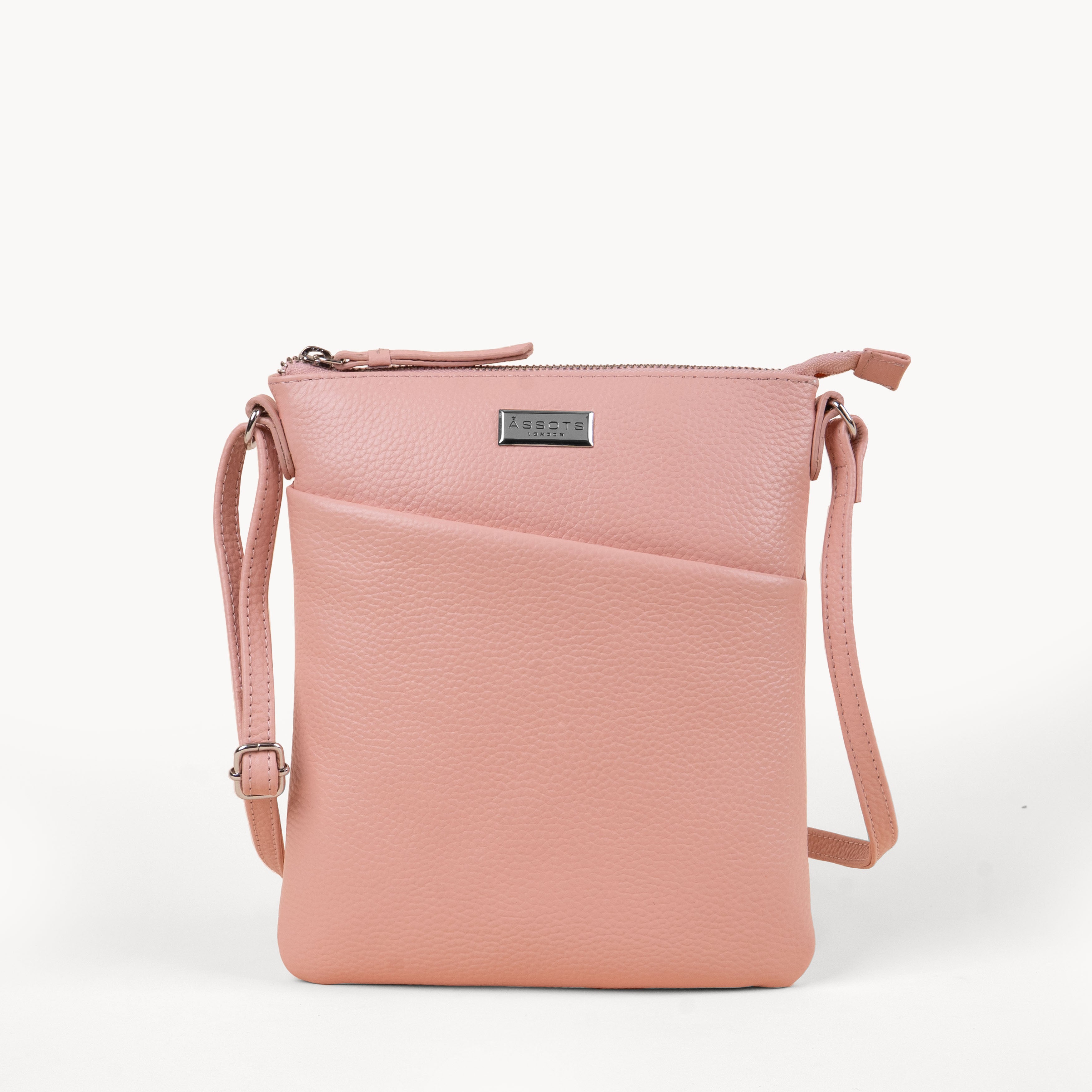 'LINBY' Peach Pebble Grain Real Leather Crossbody Bag