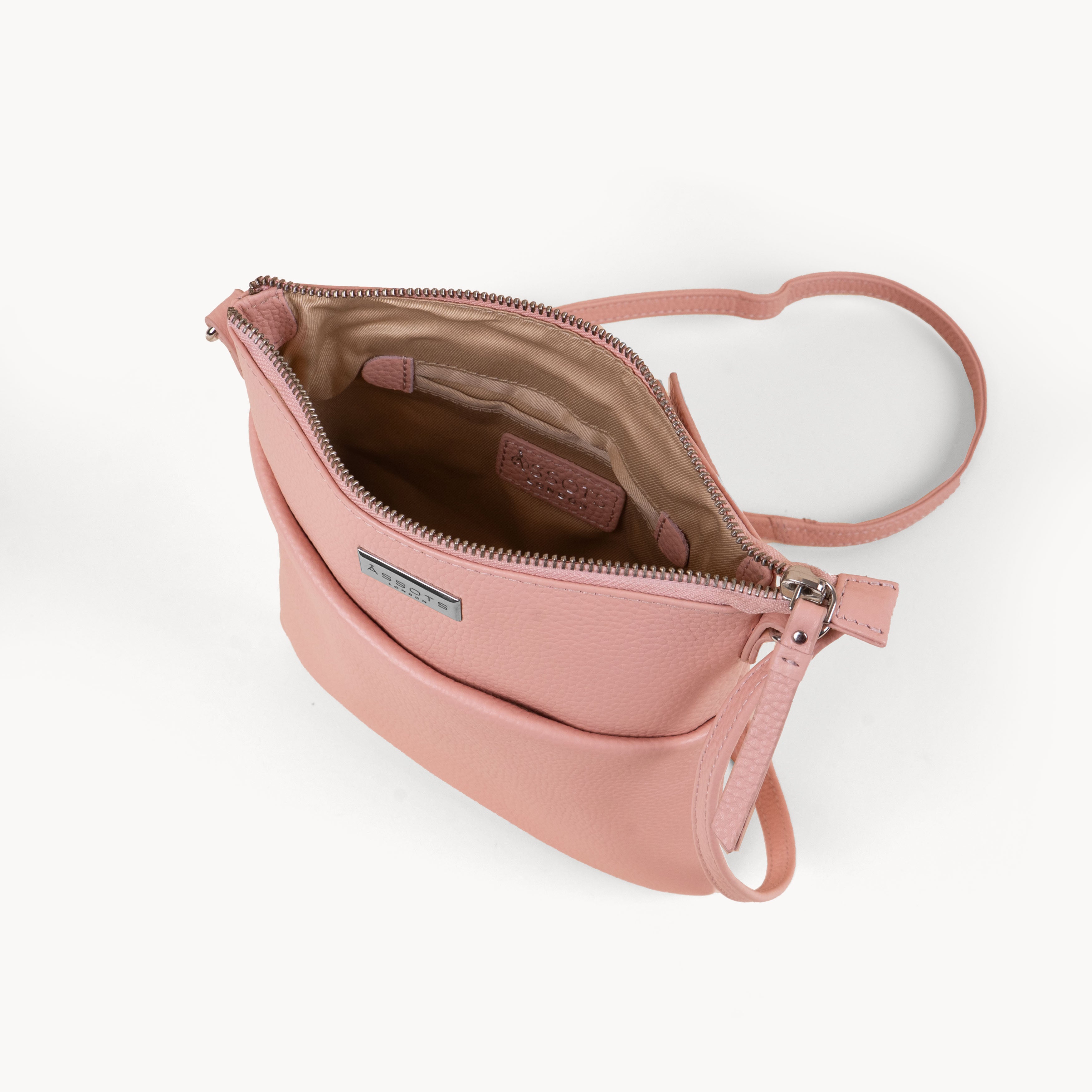 'LINBY' Peach Pebble Grain Real Leather Crossbody Bag