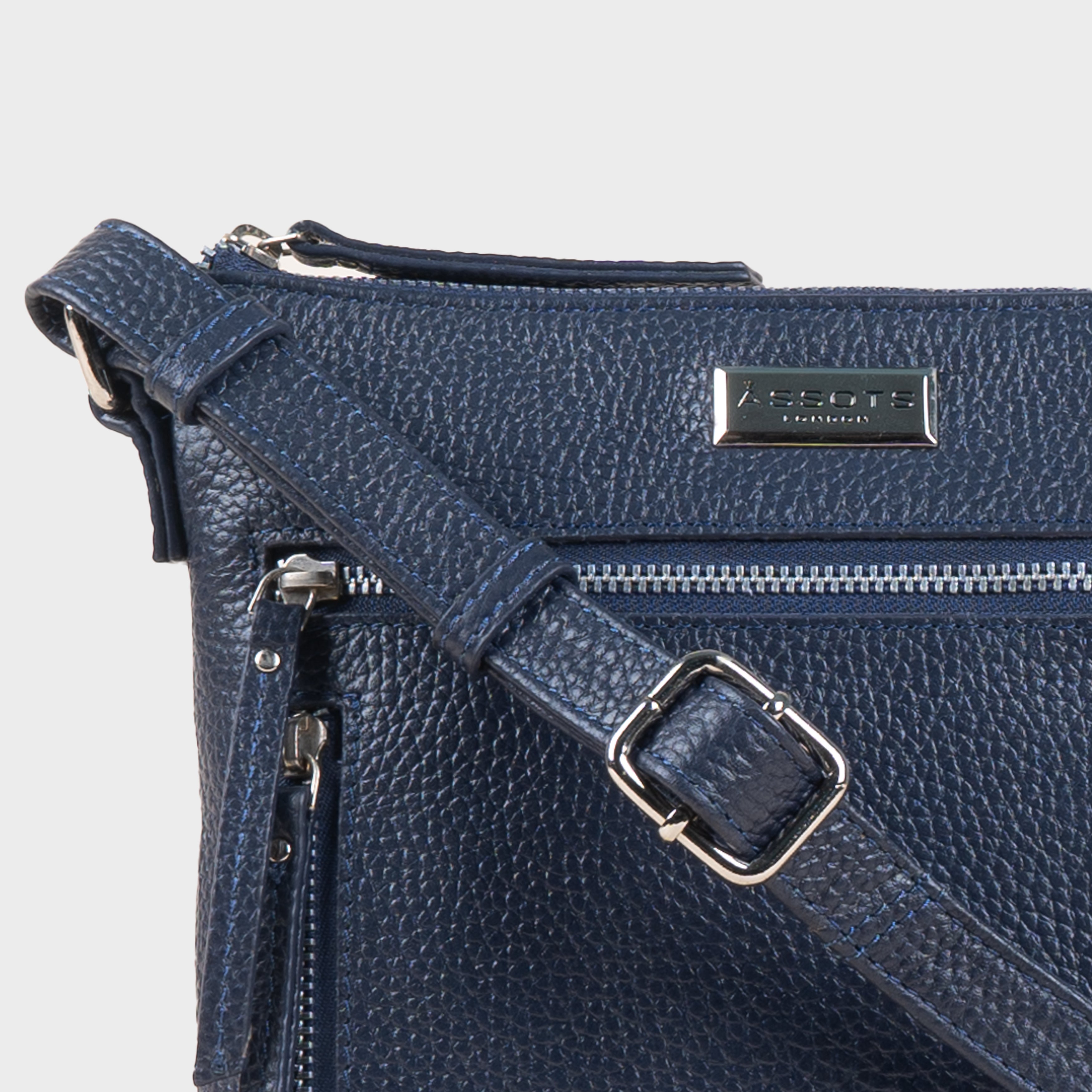 'RUE' Navy Pebble Grain Real Leather Crossbody Bag
