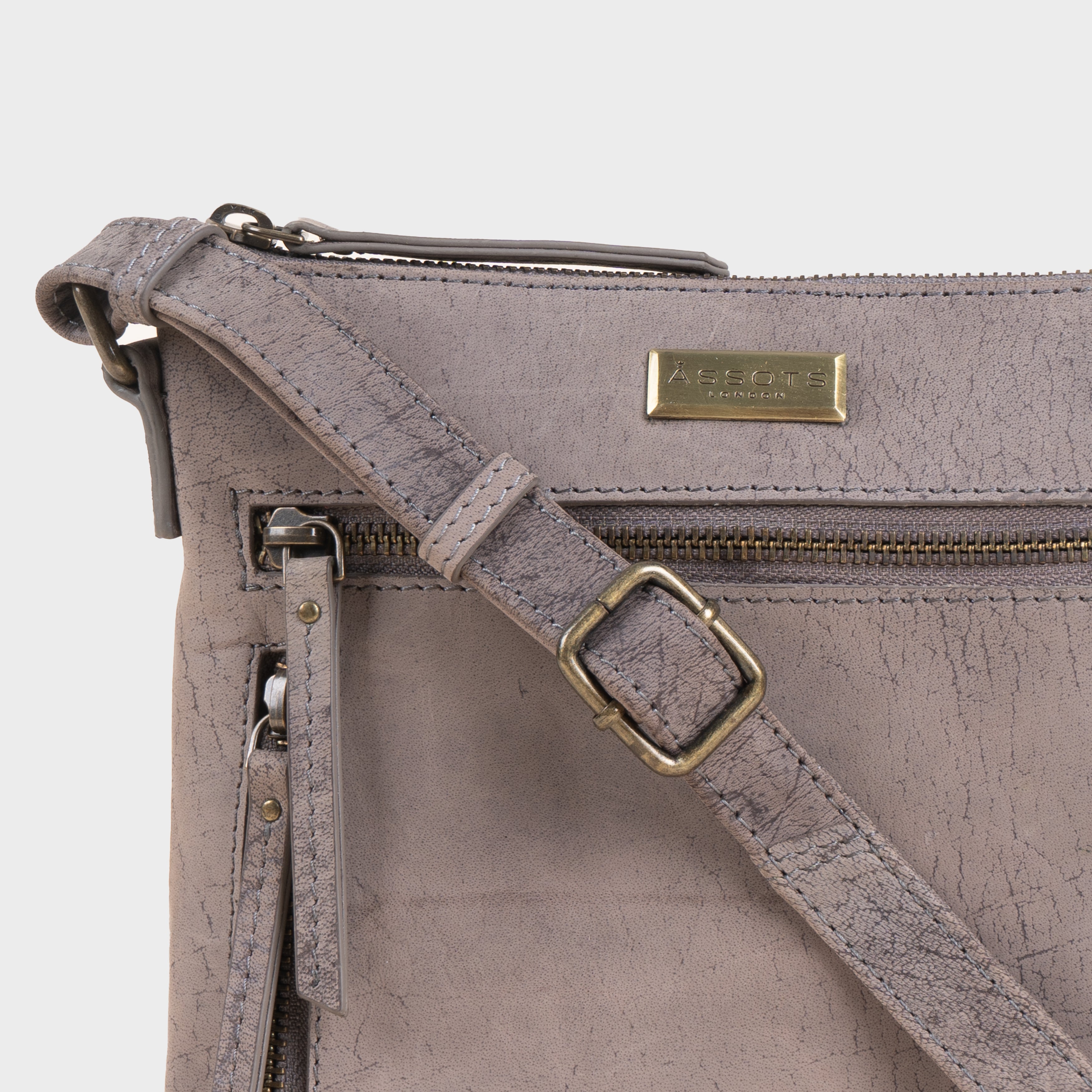 'RUE' Distressed Grey Real Leather Crossbody Bag