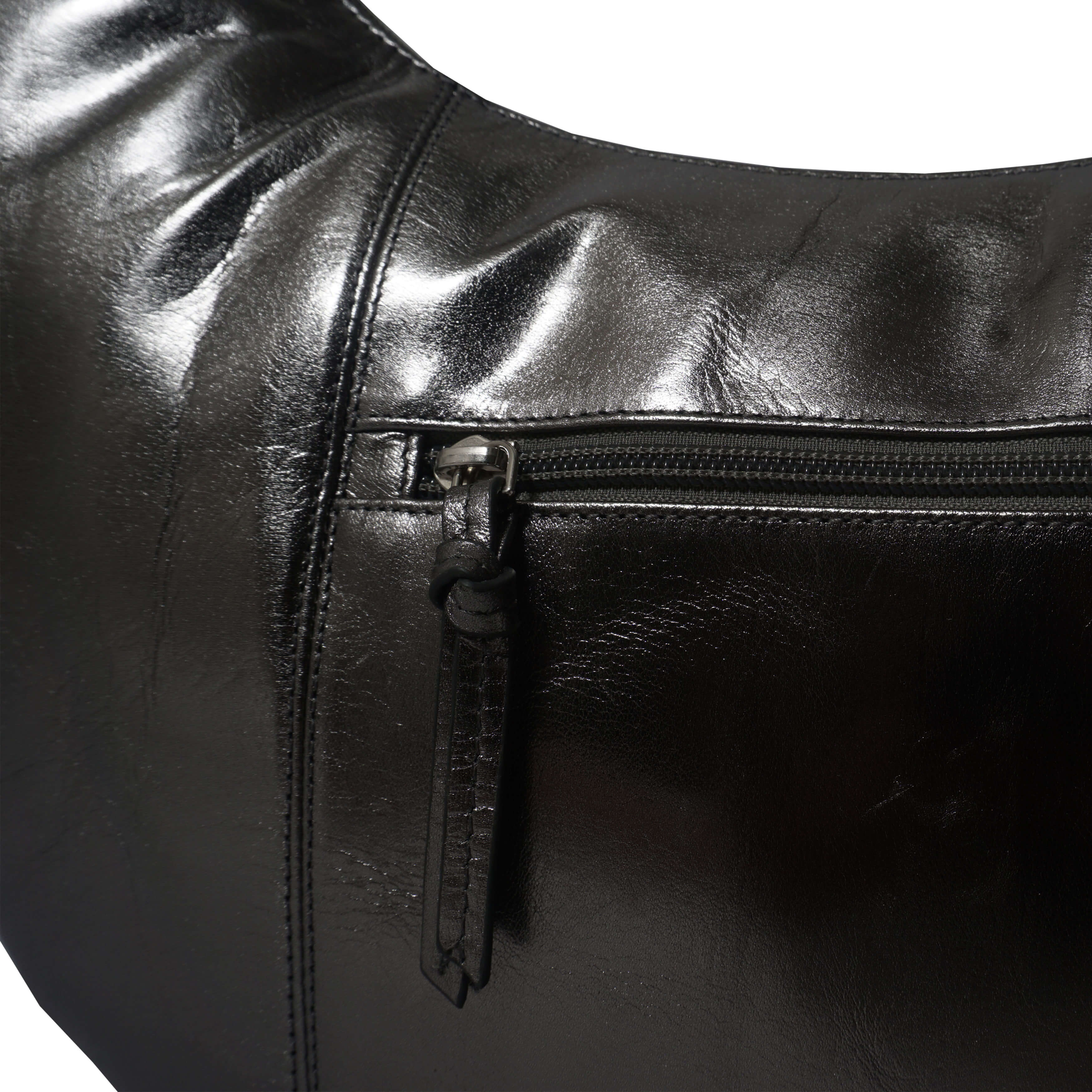 'LAYLA' Pewter Metallic Real Leather Shoulder Hobo Bag