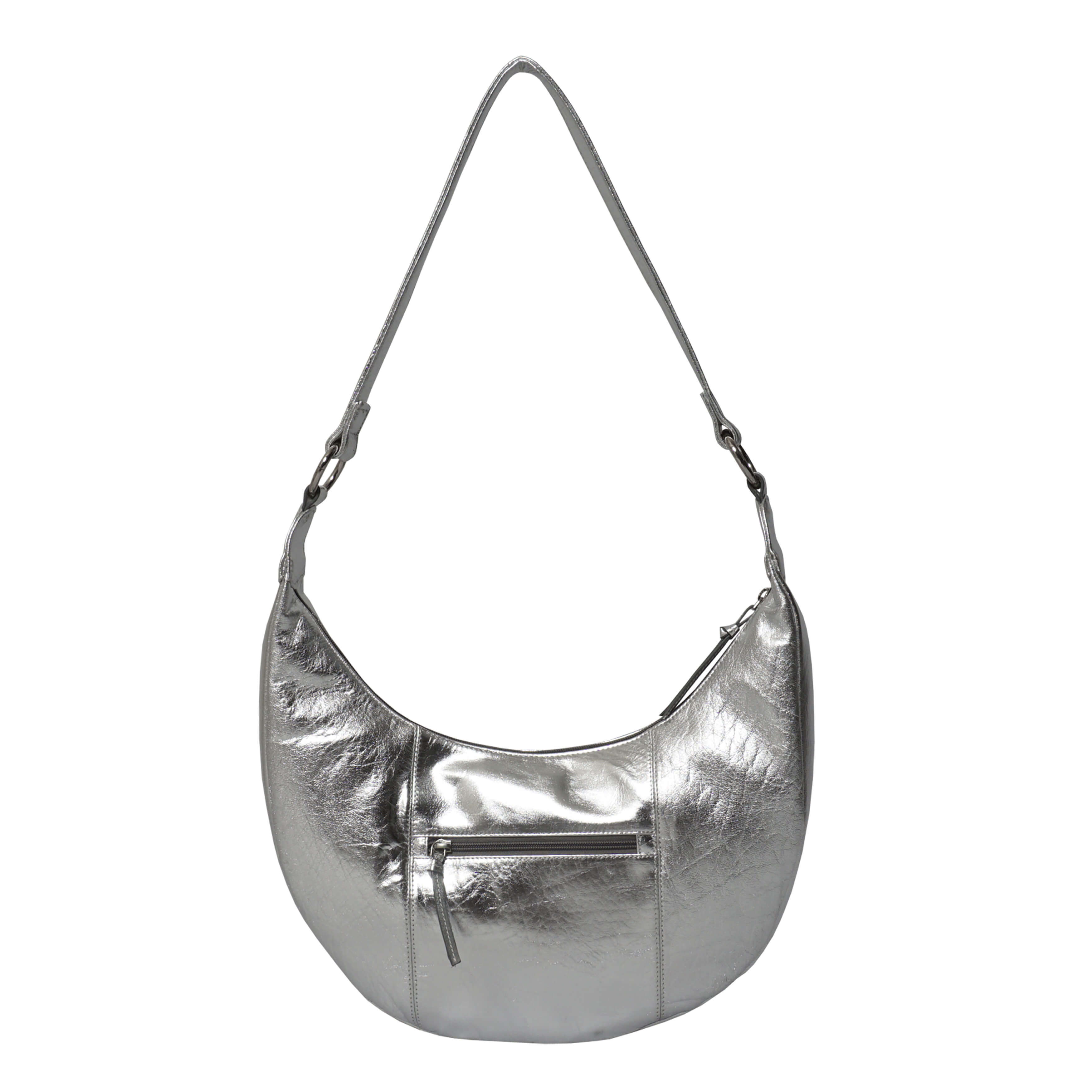 'LAYLA' Silver Metallic Real Leather Shoulder Hobo Bag
