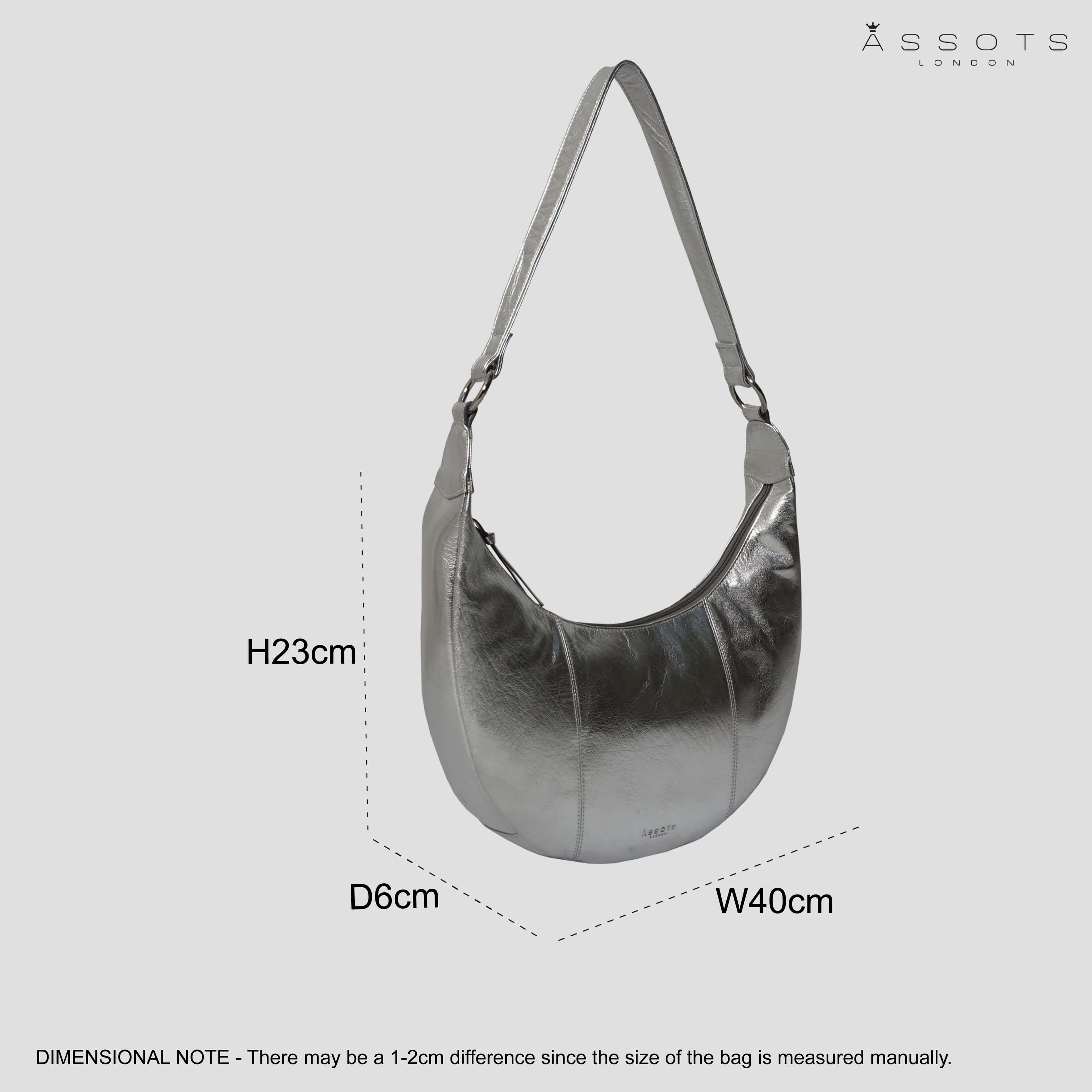 'LAYLA' Silver Metallic Real Leather Shoulder Hobo Bag