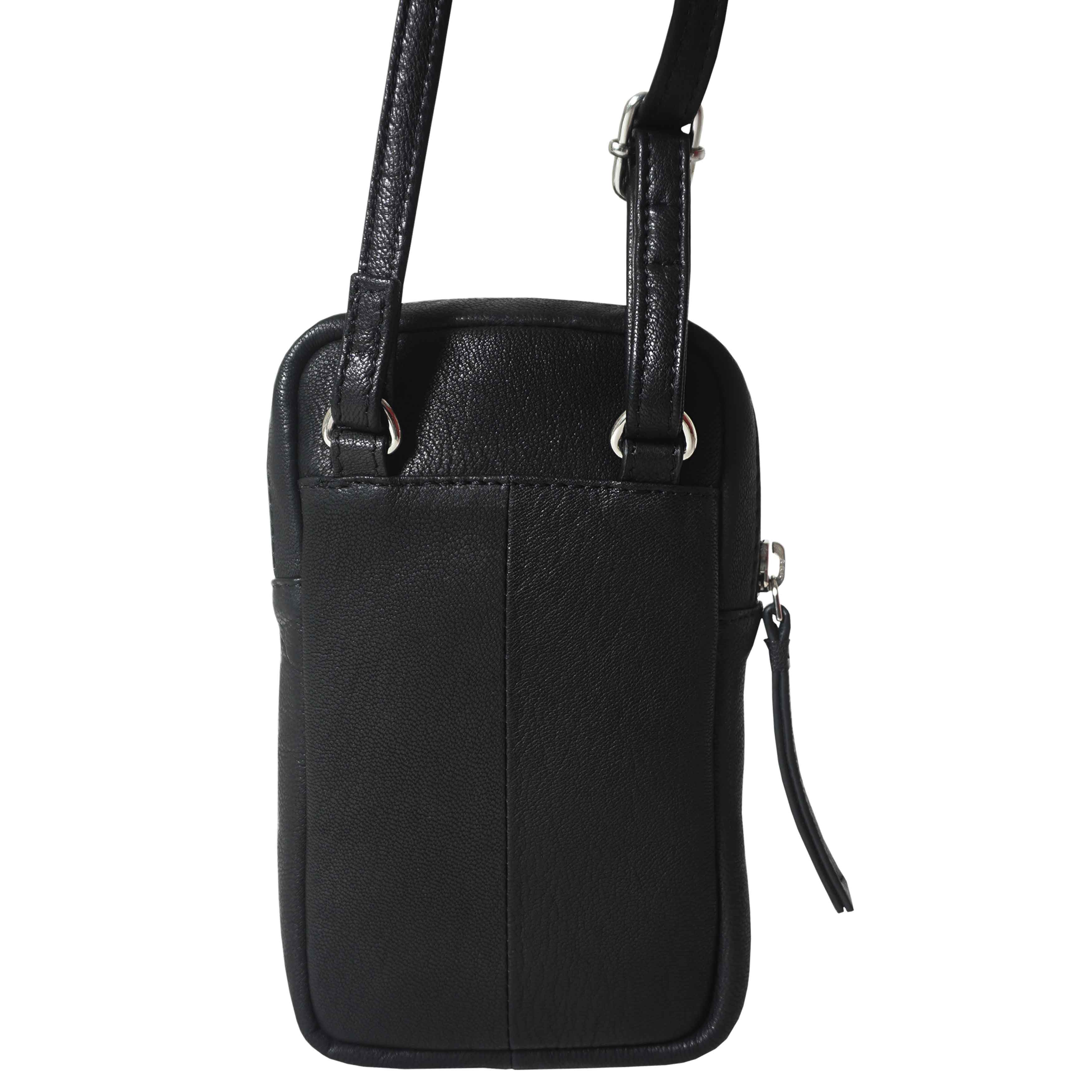 'LEO' Black Nappa Real Leather Crossbody Mobile Phone Bag