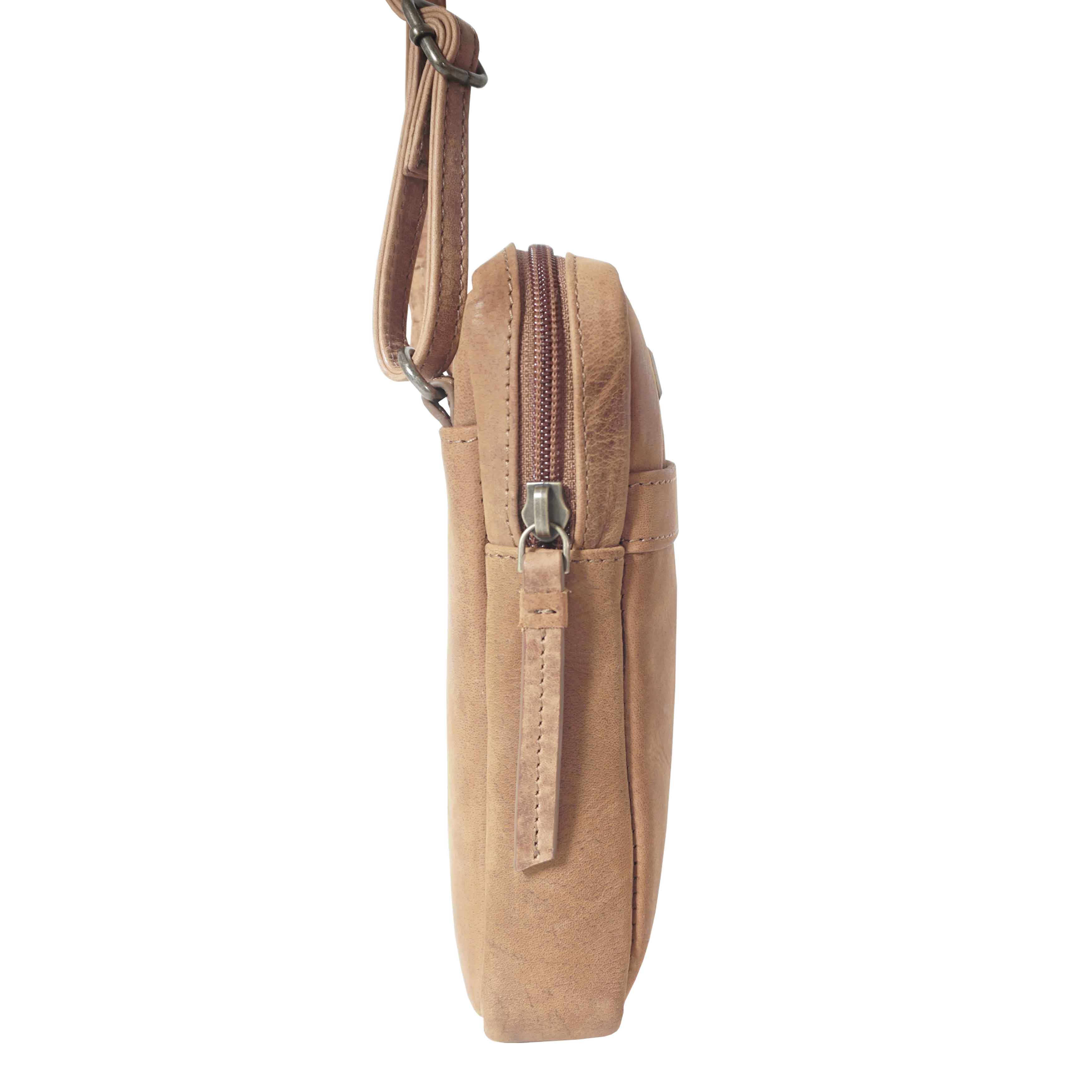 'LEO' Tan Distressed Real Leather Crossbody Mobile Phone Bag