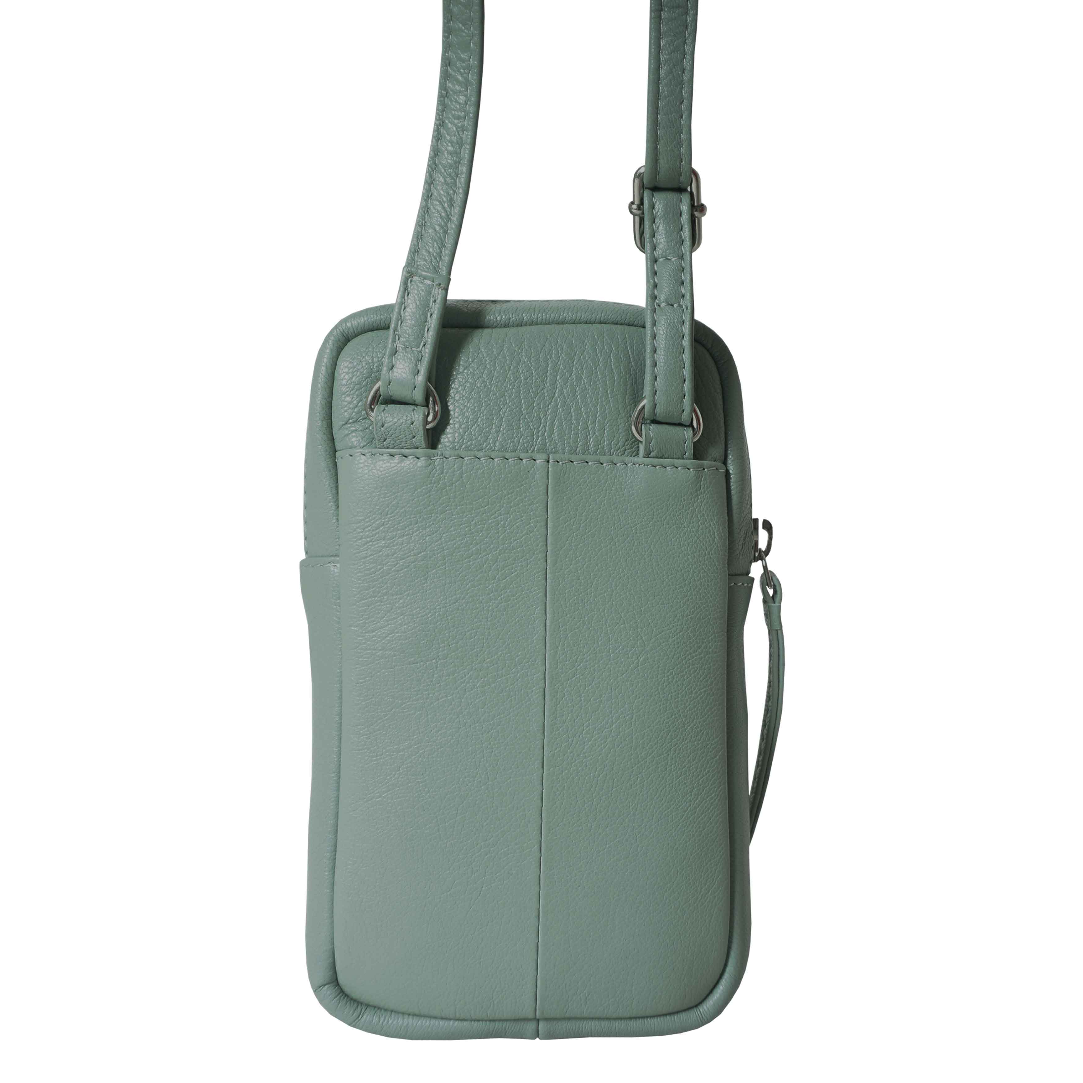 'LEO' Green Nappa Real Leather Crossbody Mobile Phone Bag