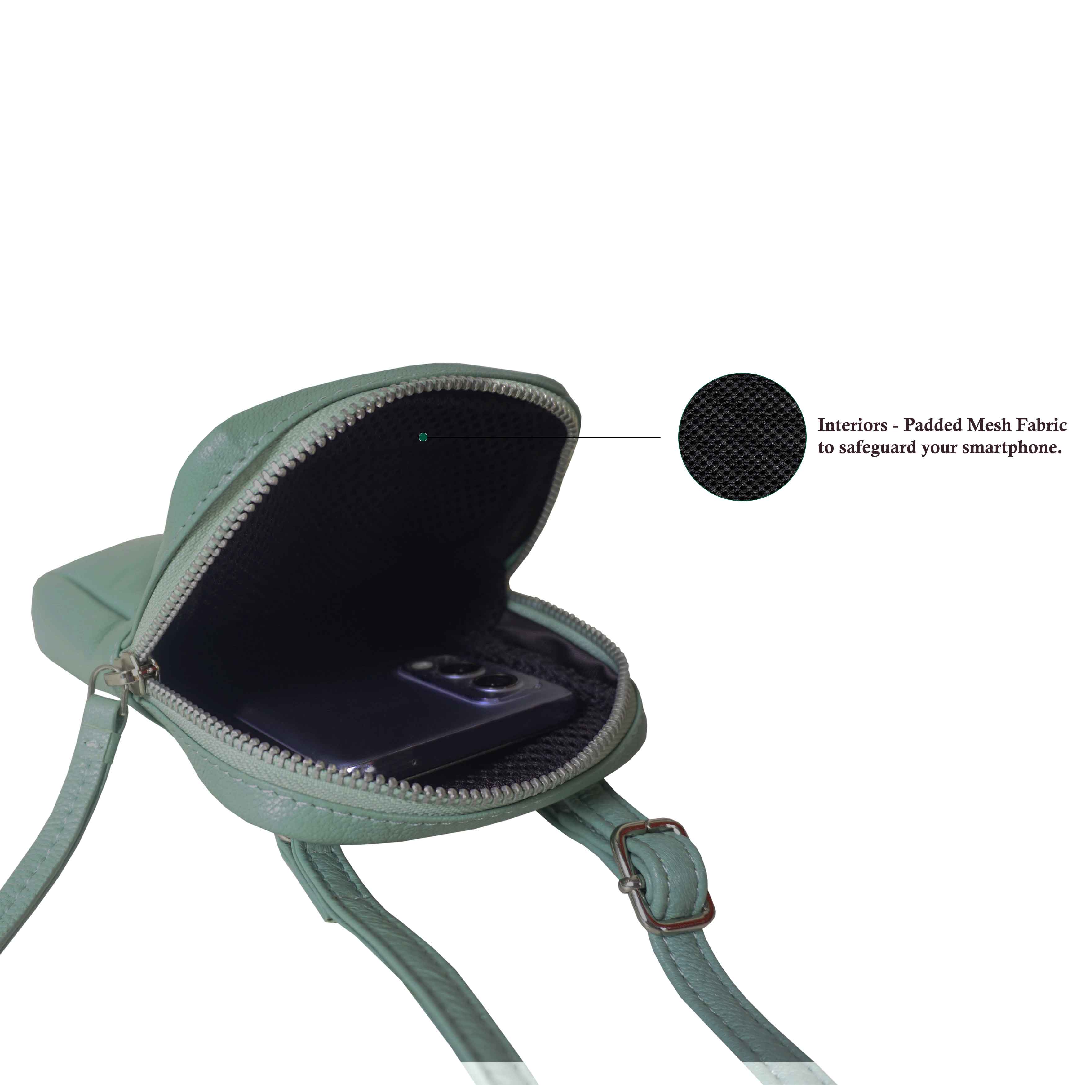 'LEO' Green Nappa Real Leather Crossbody Mobile Phone Bag