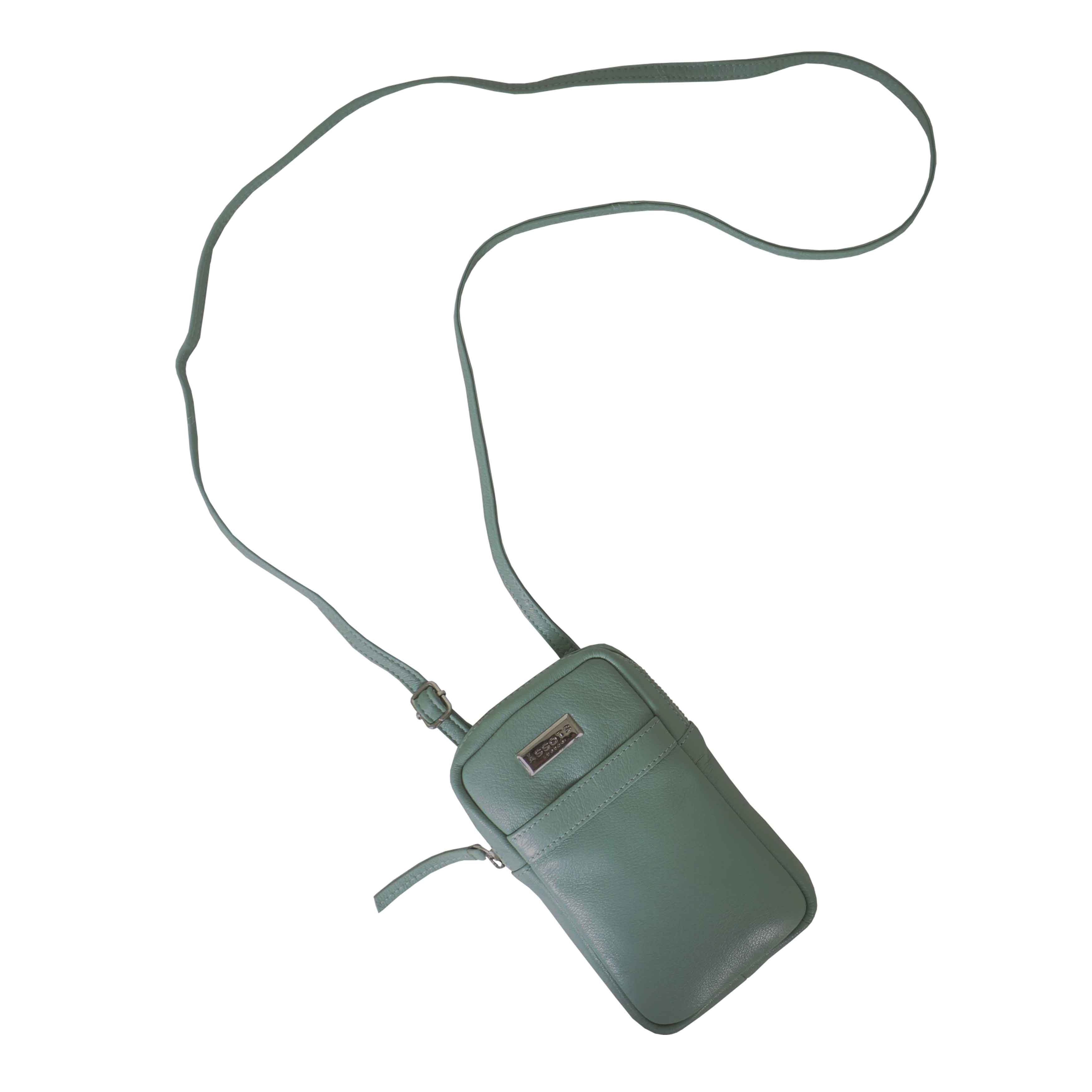 'LEO' Green Nappa Real Leather Crossbody Mobile Phone Bag