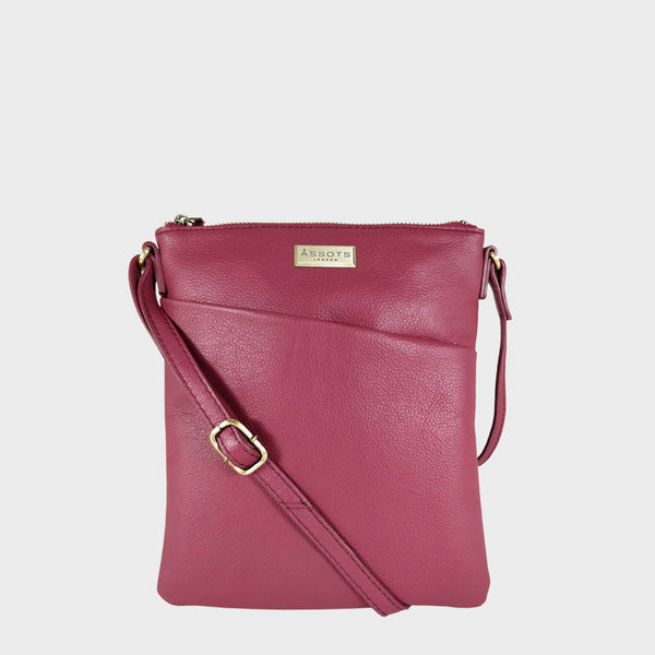 'LINBY' Carmine Pink Pebble Grain Leather Crossbody Sling Bag
