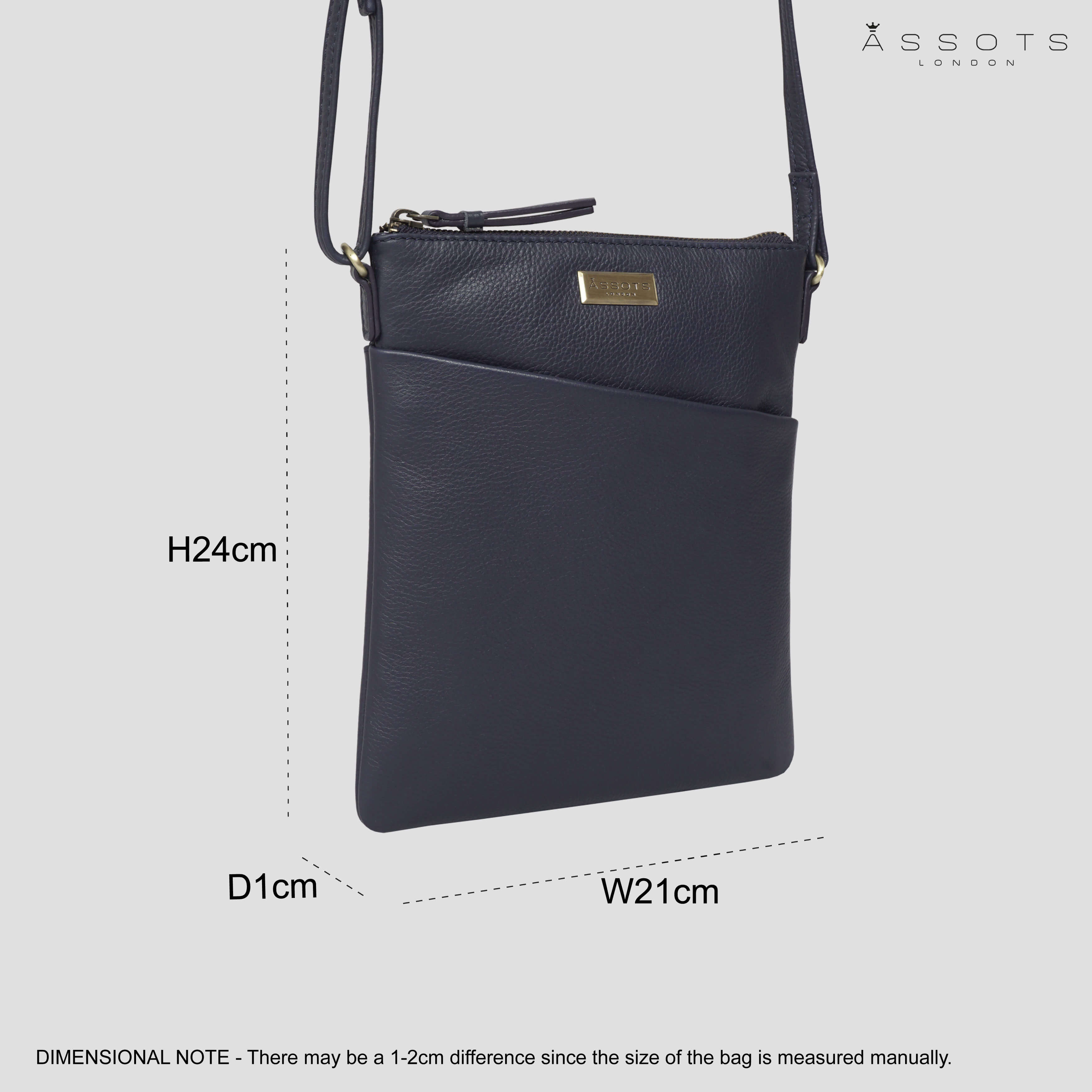 'LINBY' Navy Blue Pebble Grain Leather Crossbody Bag