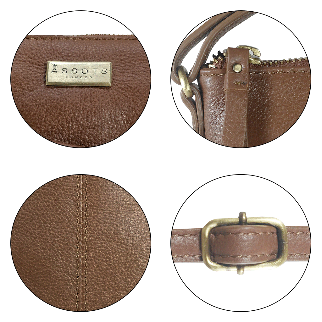 'LINBY' Dark Tan Pebble Grain Leather Crossbody Sling Bag