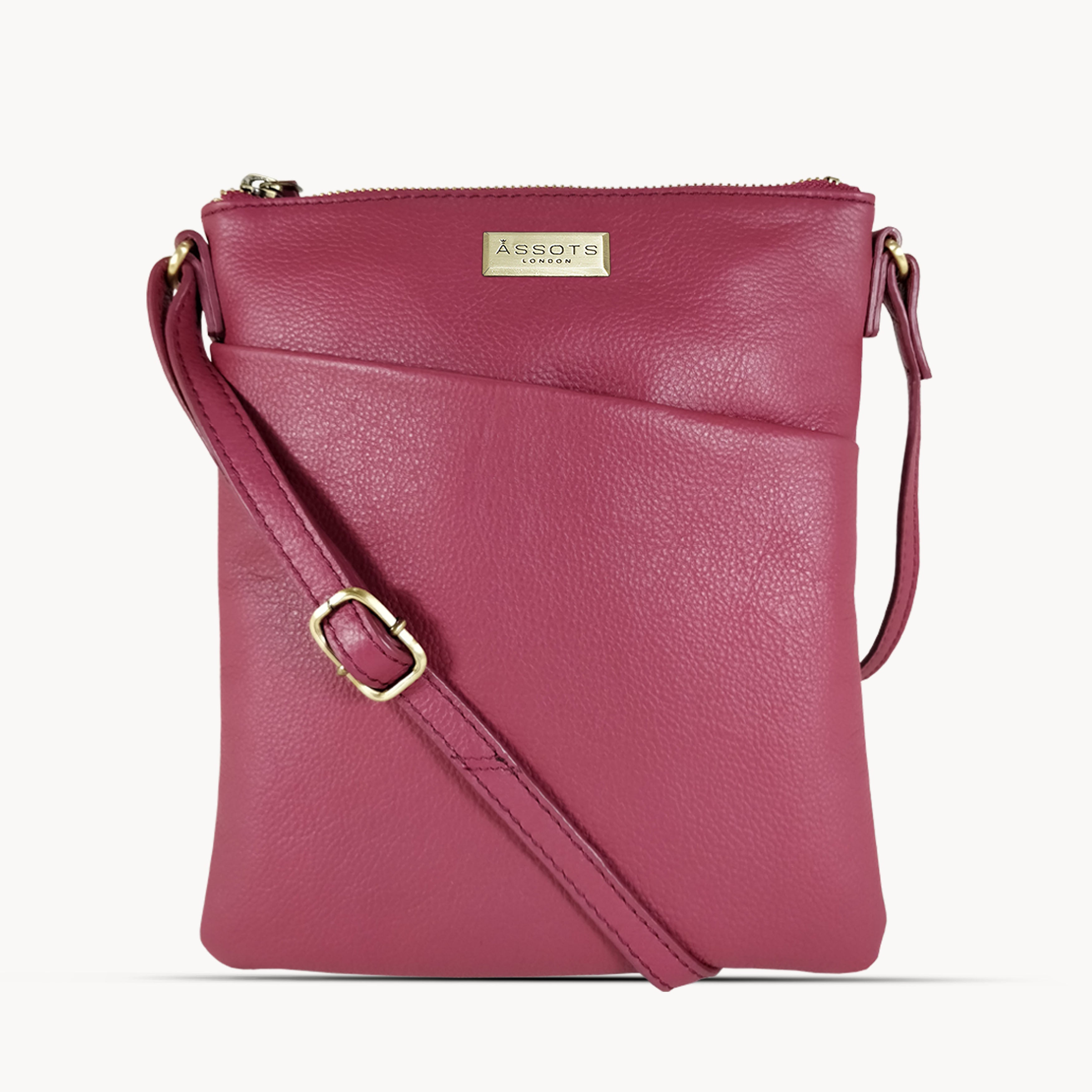 'LINBY' Carmine Pink Pebble Grain Leather Crossbody Sling Bag