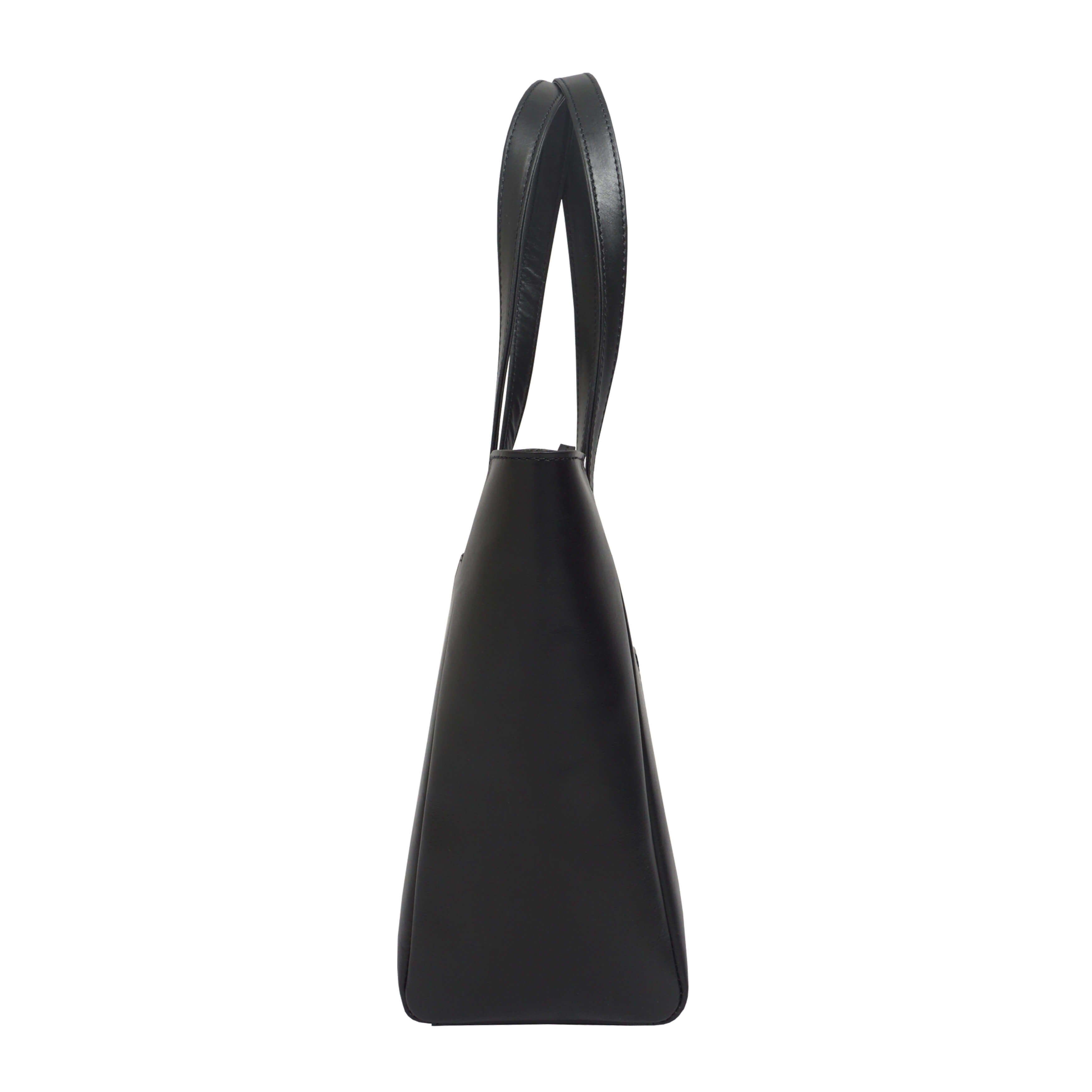 'LINDA' Black Smooth Real Leather Unlined Tote Bag