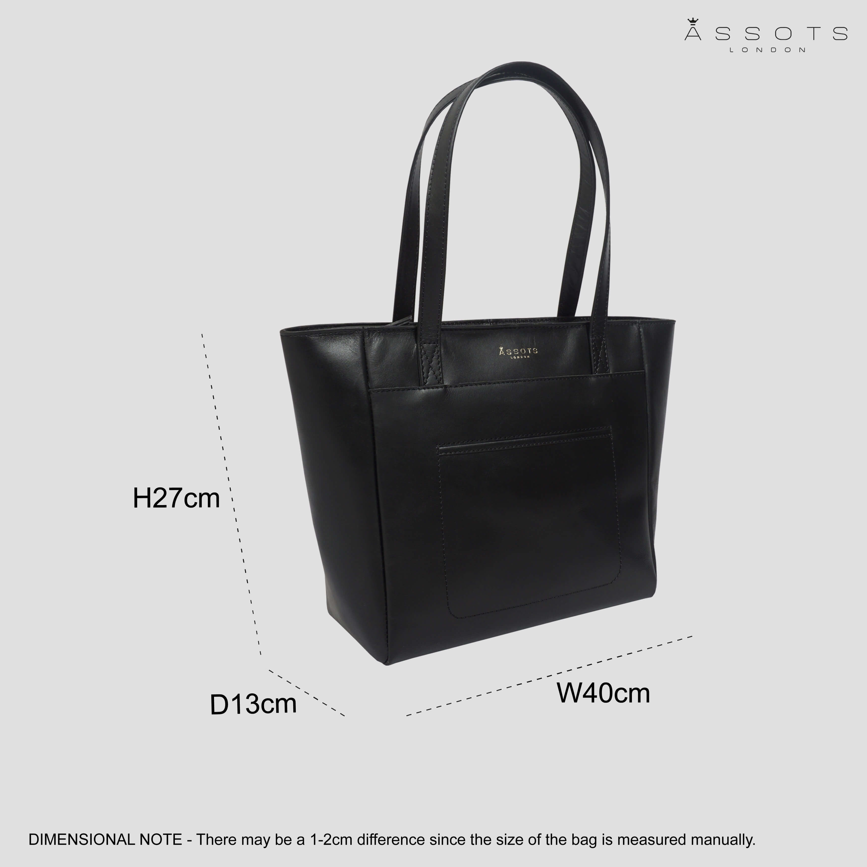 'LINDA' Black Smooth Real Leather Unlined Tote Bag