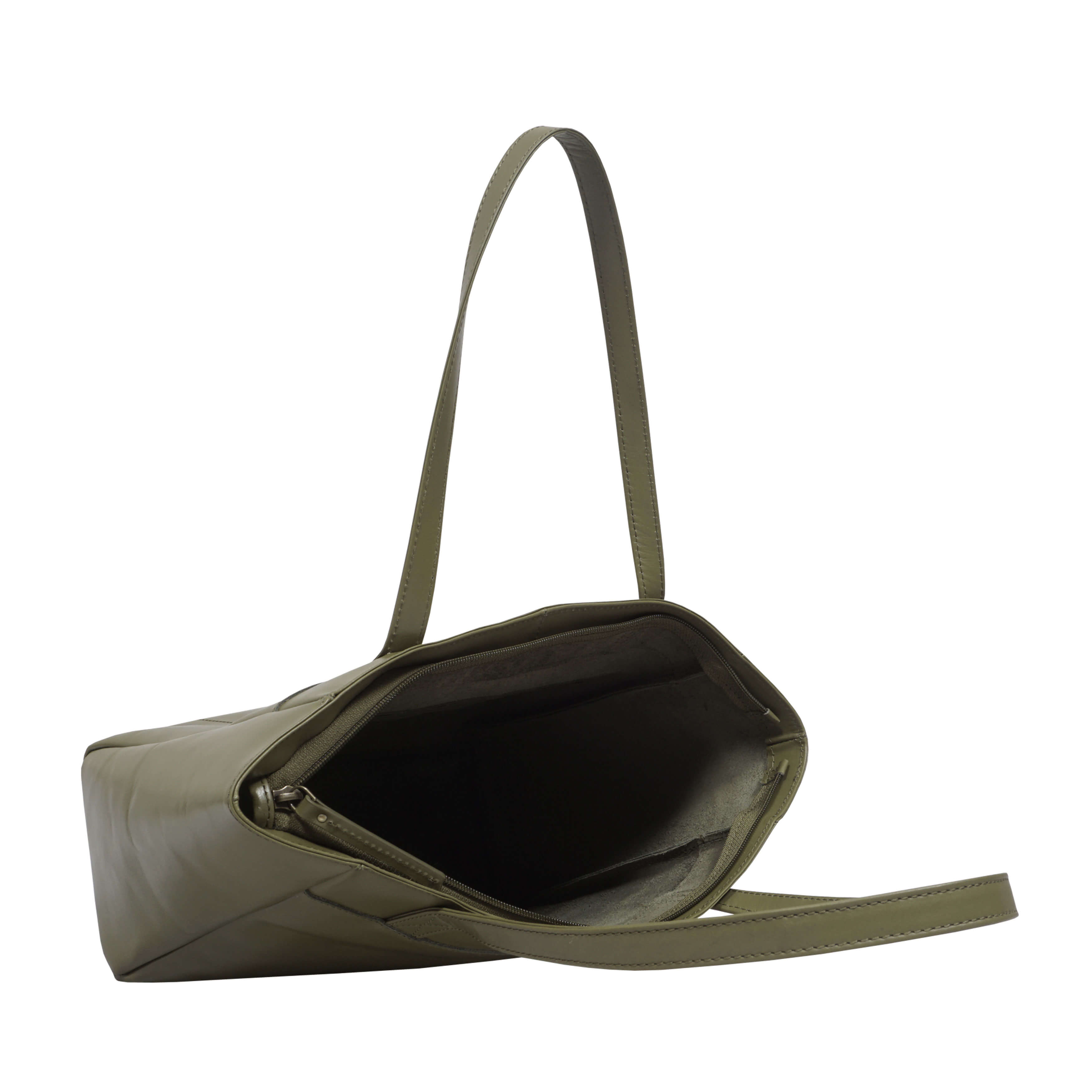 'LINDA' Olive Green Smooth Real Leather Unlined Tote Bag