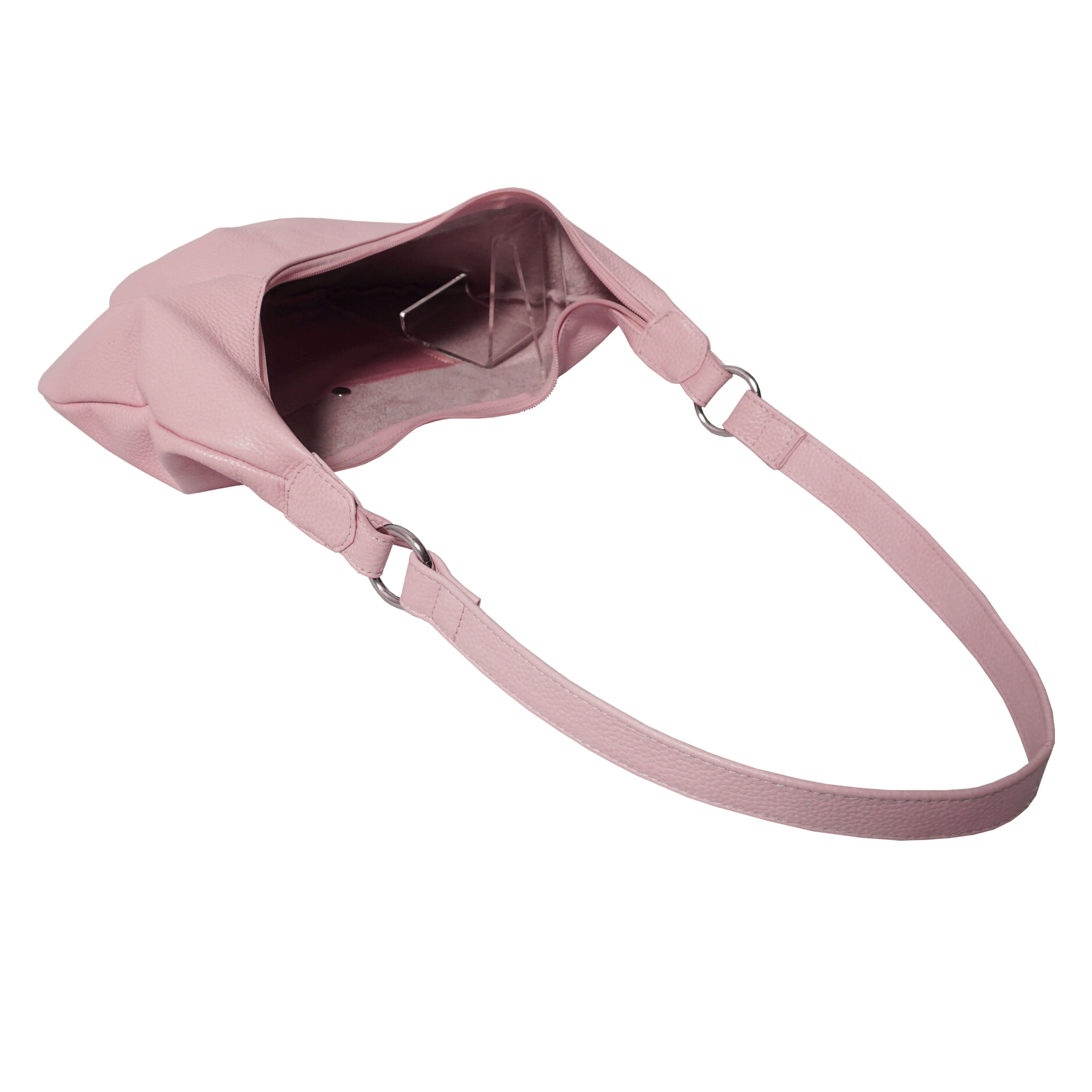 'LUNA' Pastel Pink Pleated Real Leather Shoulder Hobo Bag