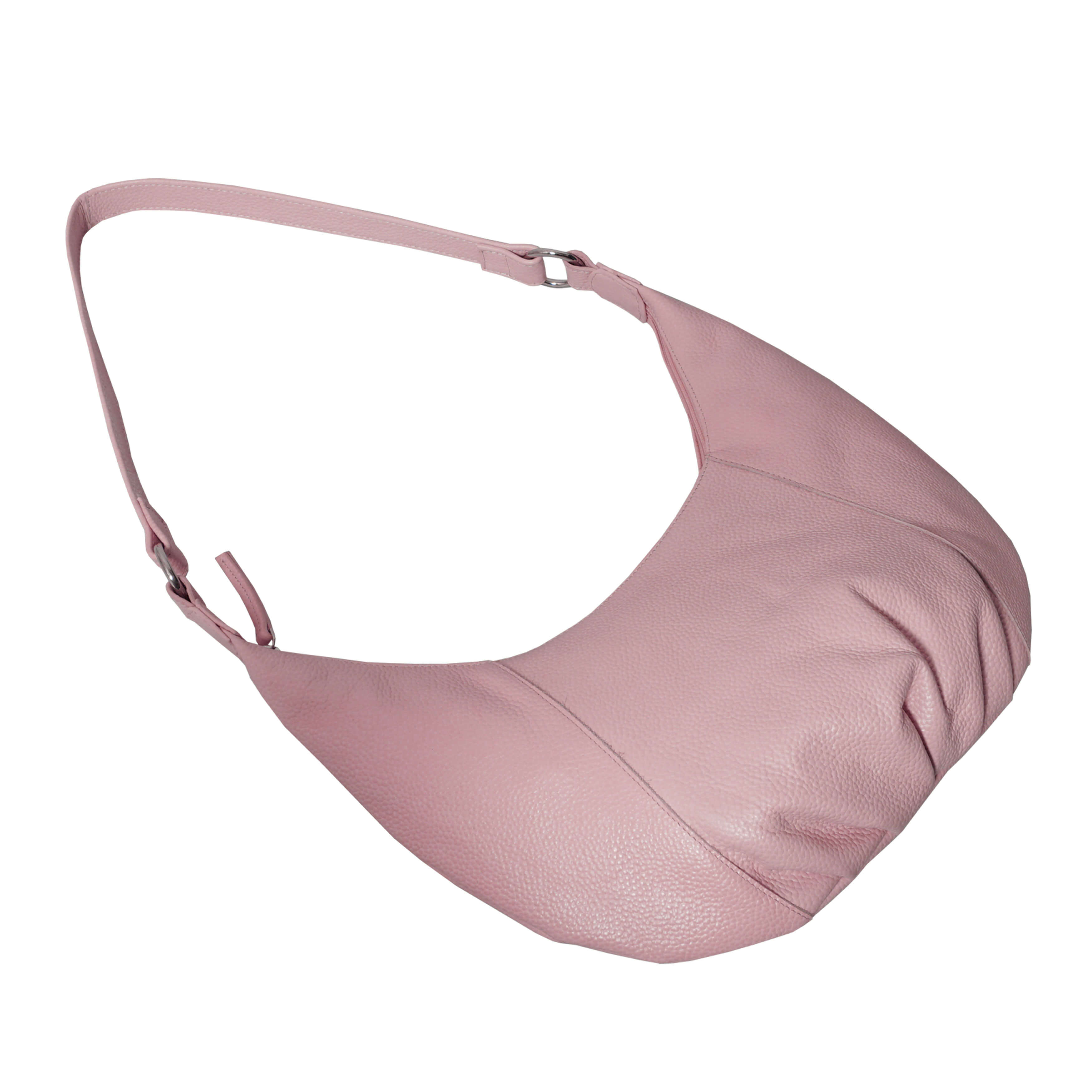'LUNA' Pastel Pink Pleated Real Leather Shoulder Hobo Bag