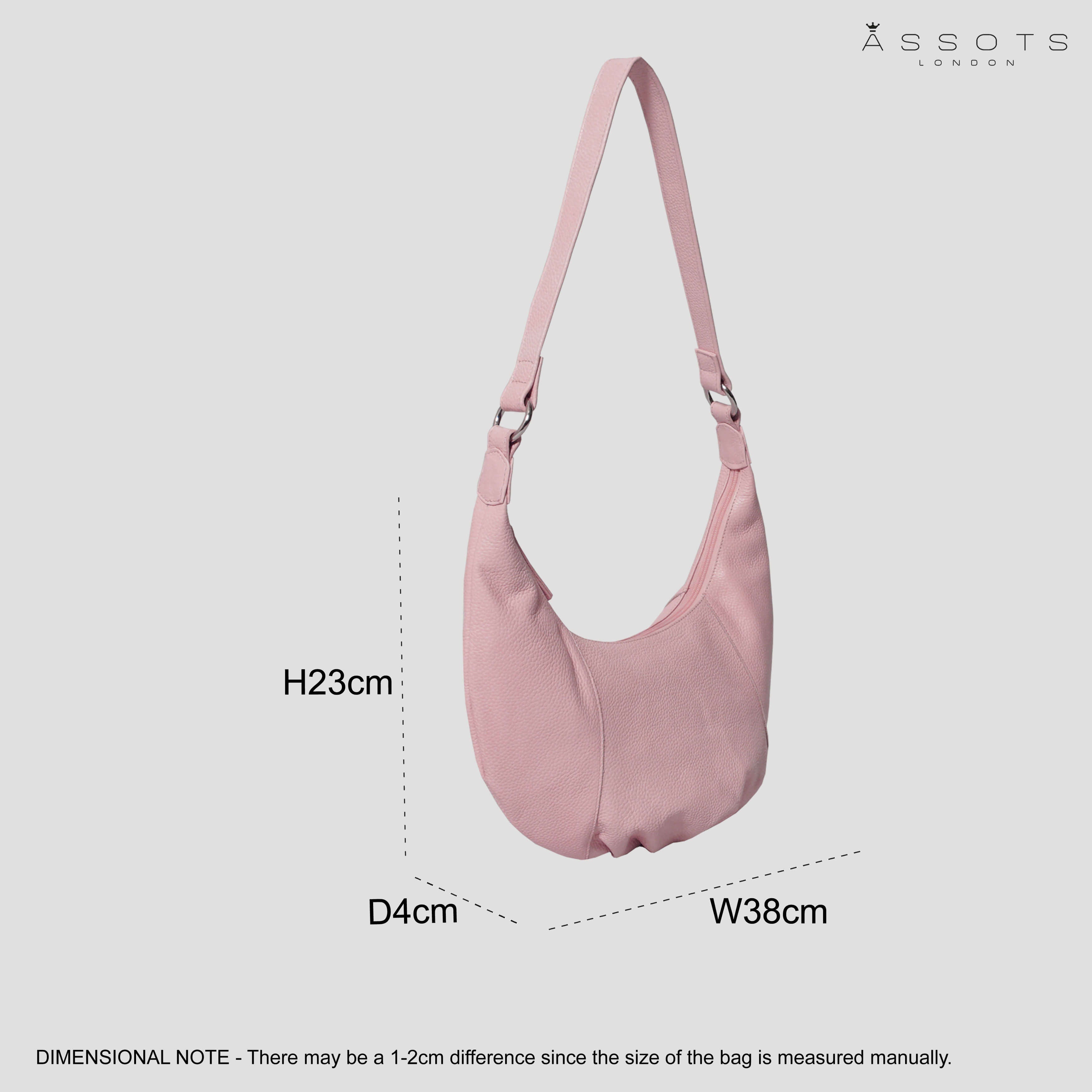 'LUNA' Pastel Pink Pleated Real Leather Shoulder Hobo Bag