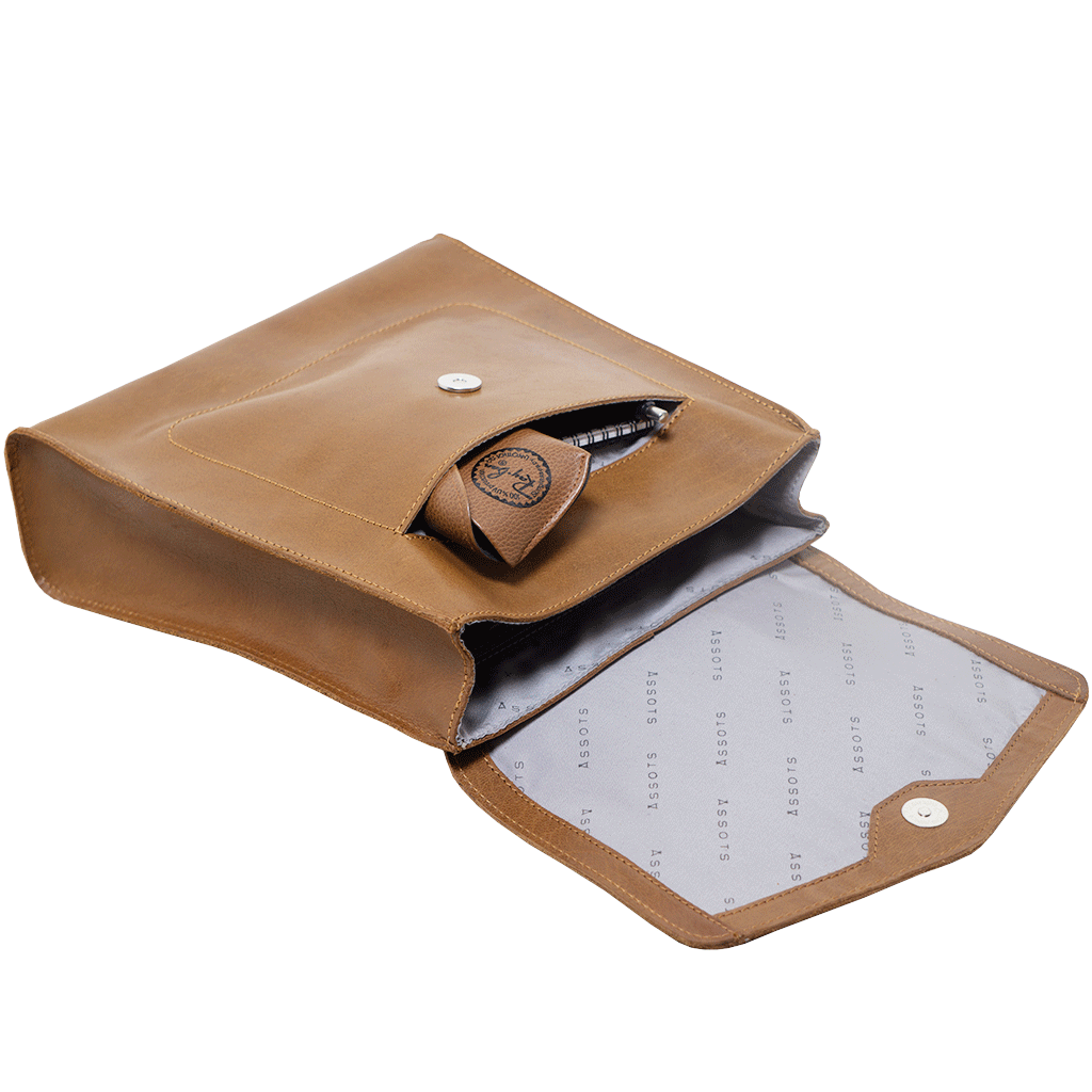 'MARGARET' Tan Natural Grain Polished Leather Flap Over Backpack