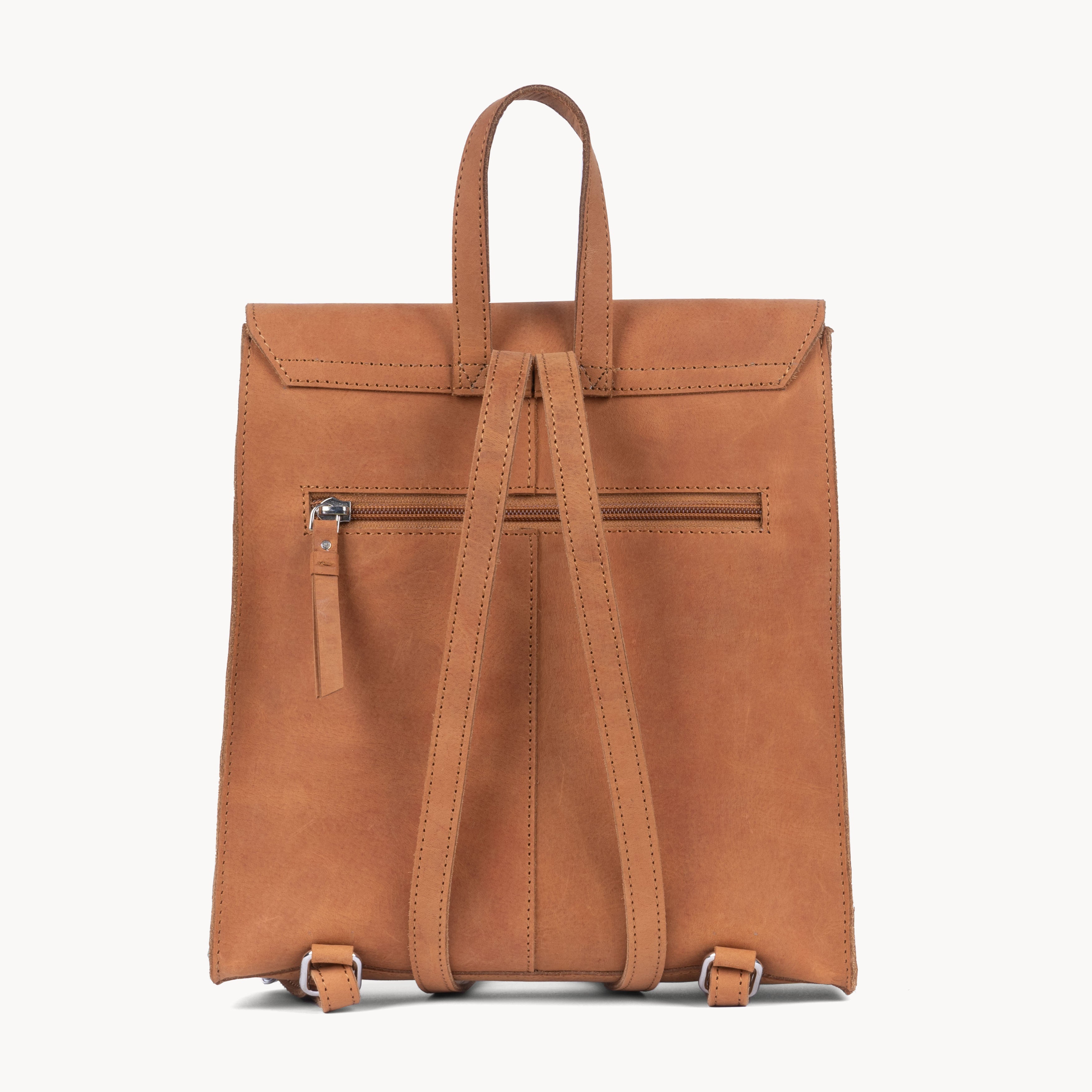 'MARGARET' Distressed Tan Vintage Leather Flap Over Backpack