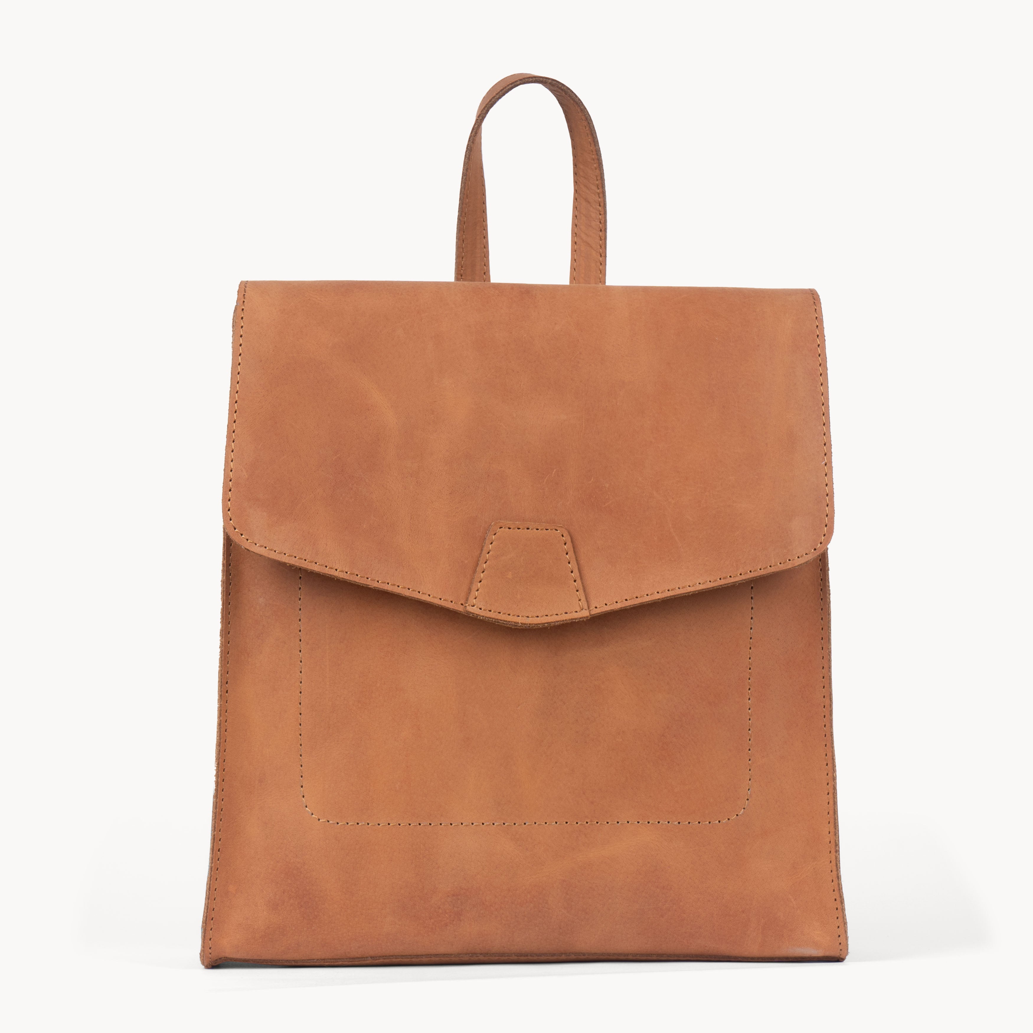 'MARGARET' Distressed Tan Vintage Leather Flap Over Backpack