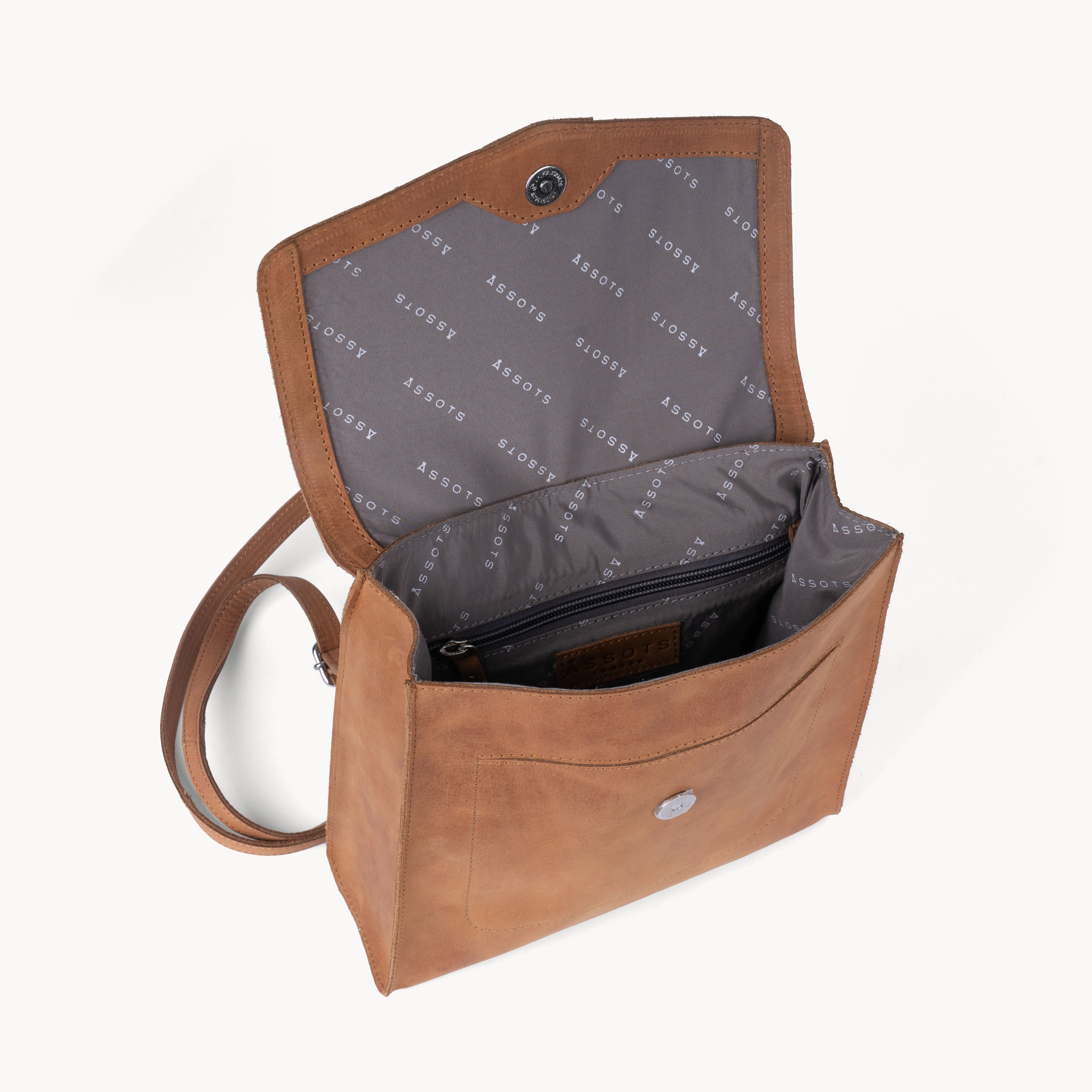 'MARGARET' Distressed Tan Vintage Leather Flap Over Backpack