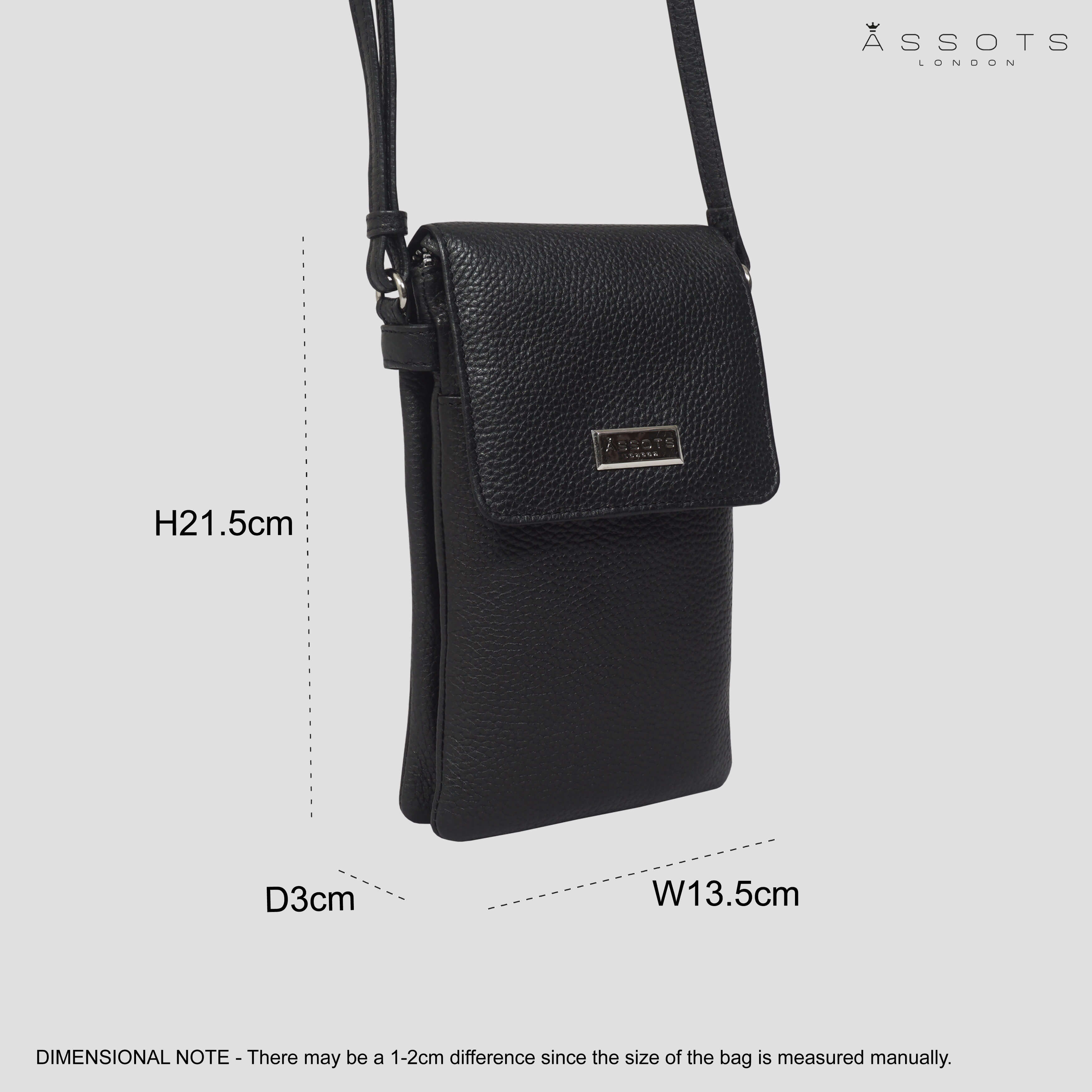 'MARIA' Black Pebble Grain Real Leather Crossbody Phone Bag