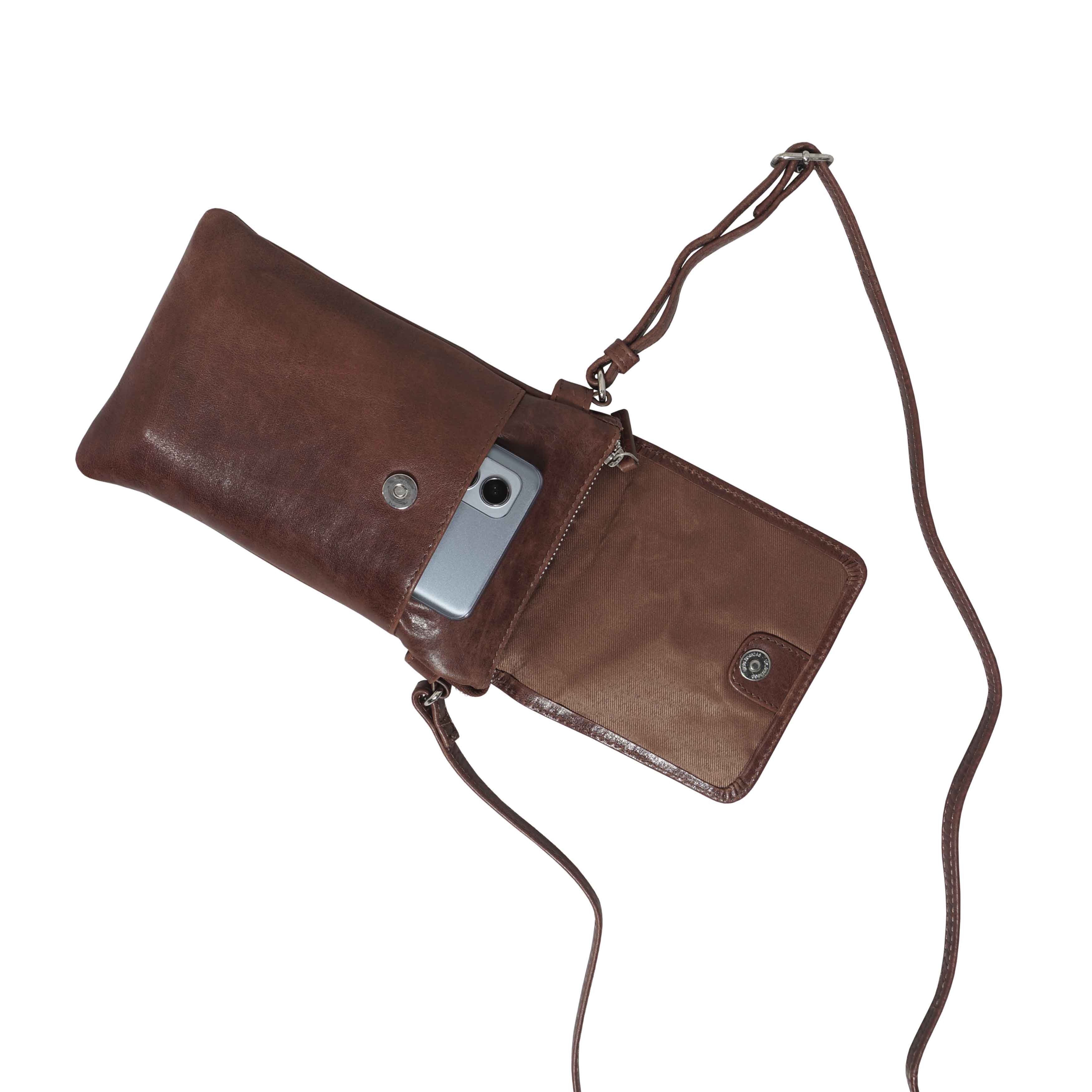 'MARIA' Cognac Vintage Real Leather Crossbody Phone Bag
