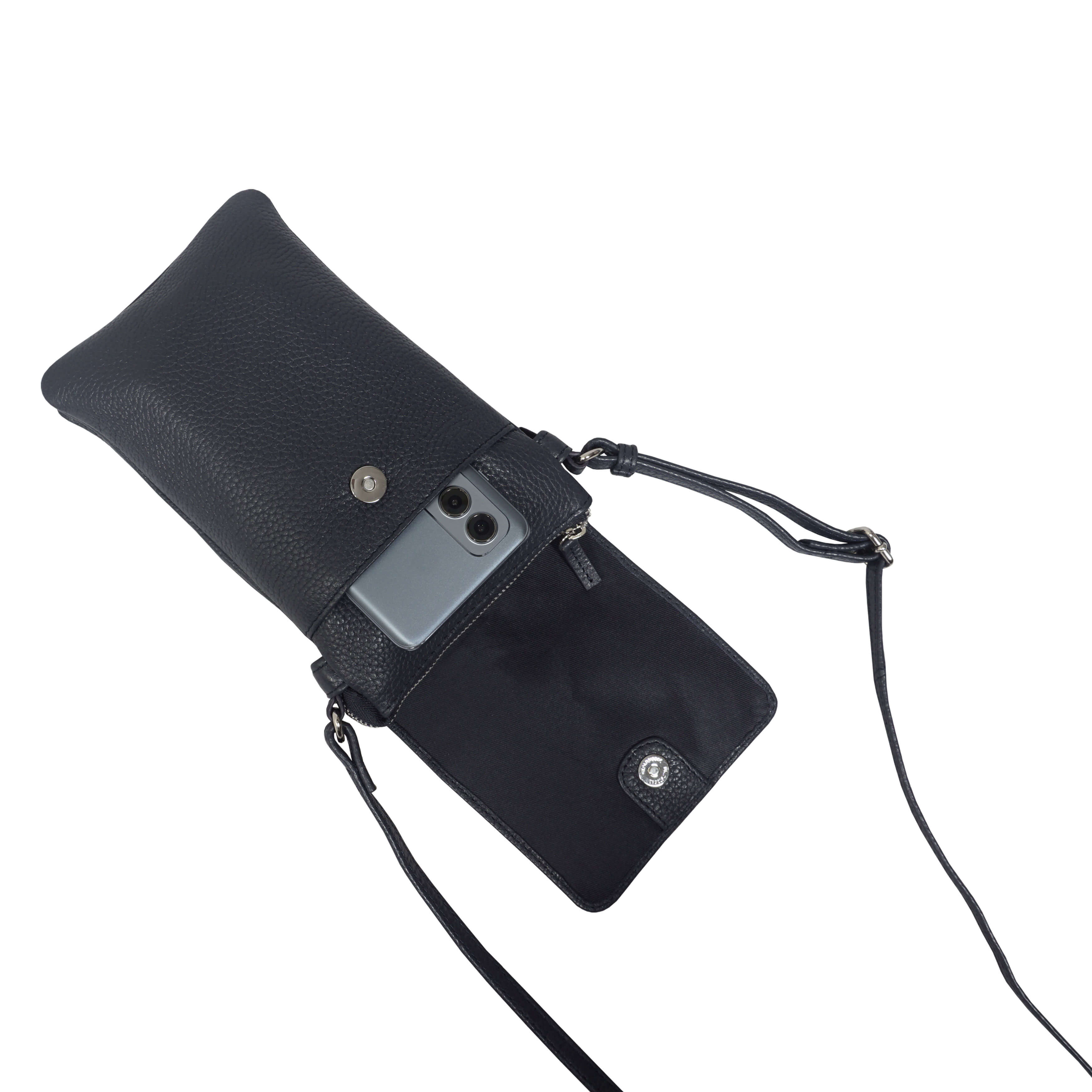 'MARIA' Navy Pebble Grain Real Leather Crossbody Phone Bag