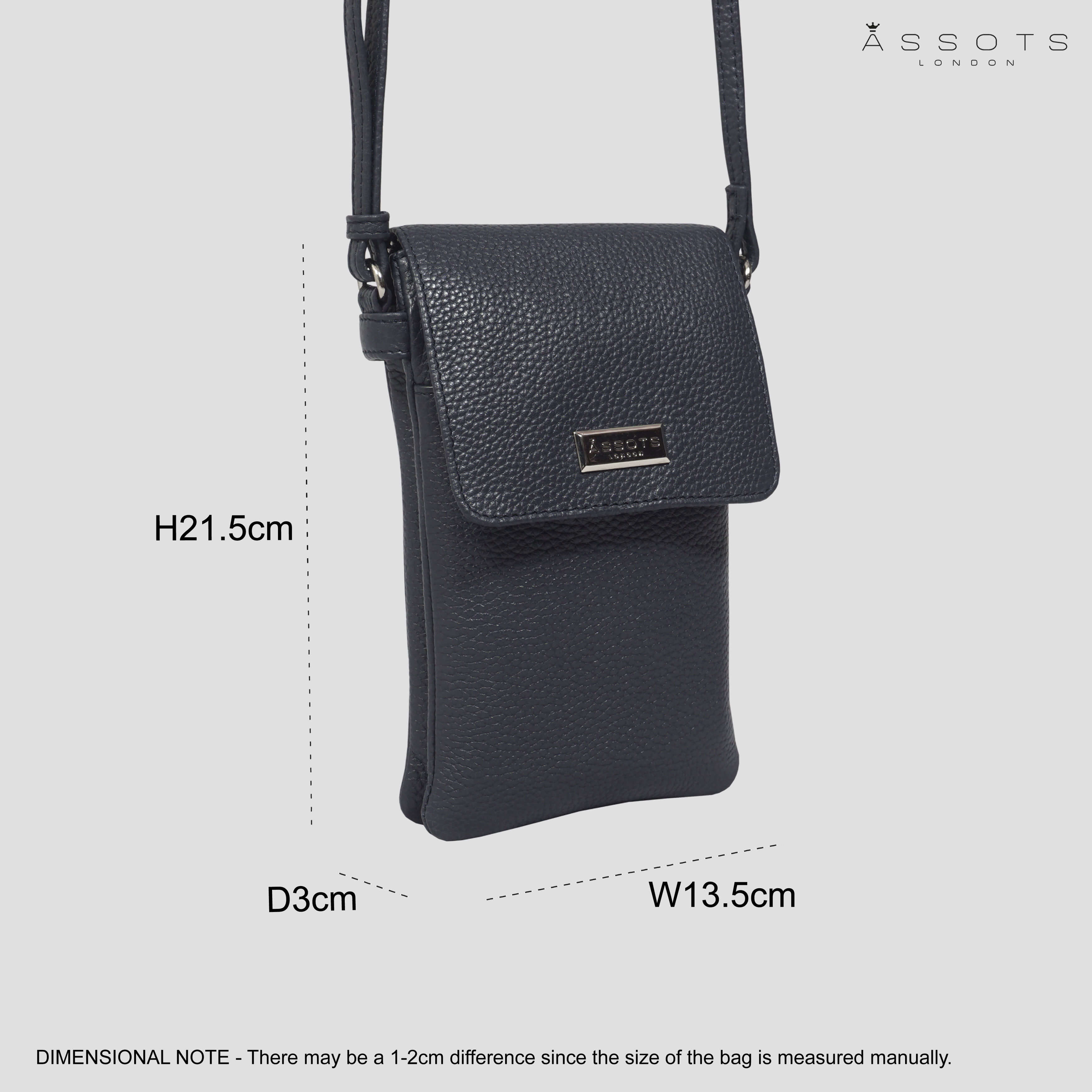 'MARIA' Navy Pebble Grain Real Leather Crossbody Phone Bag