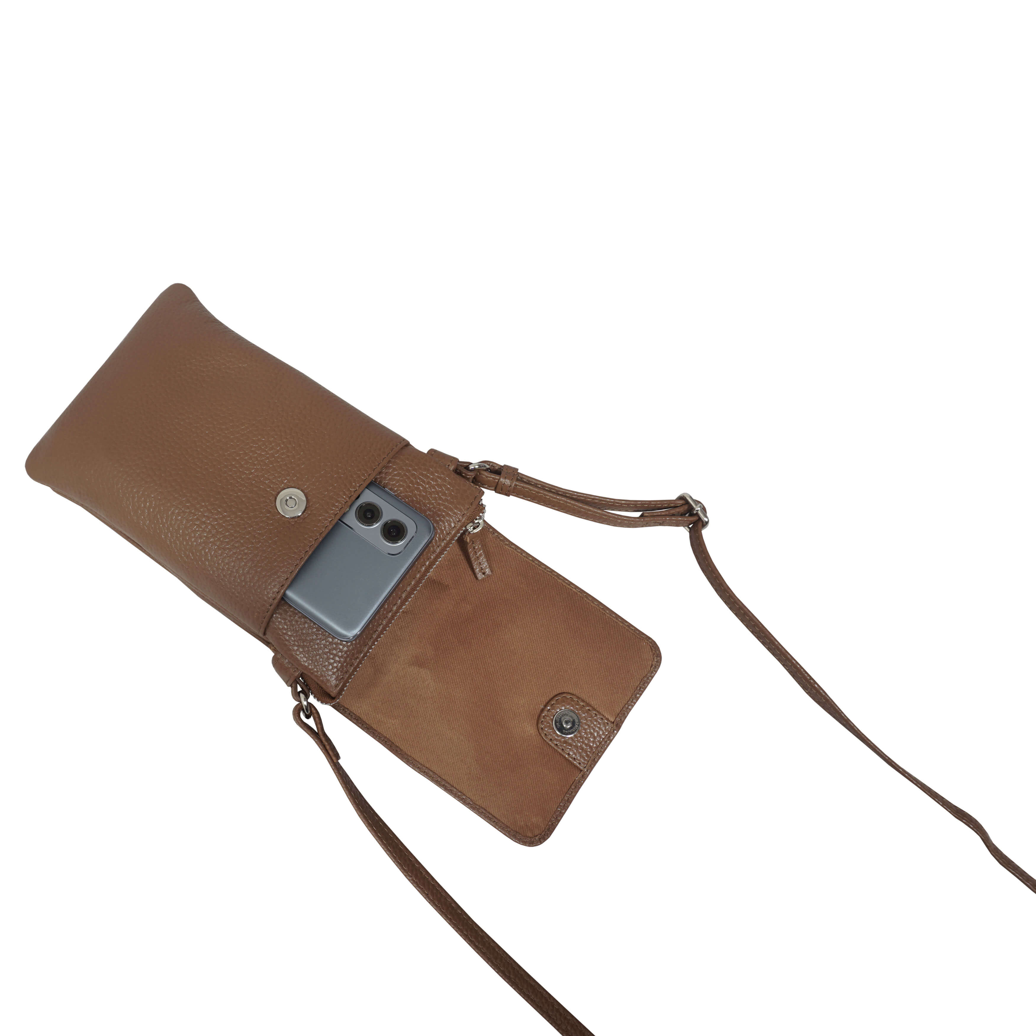 'MARIA' Tan Pebble Grain Real Leather Crossbody Phone Bag
