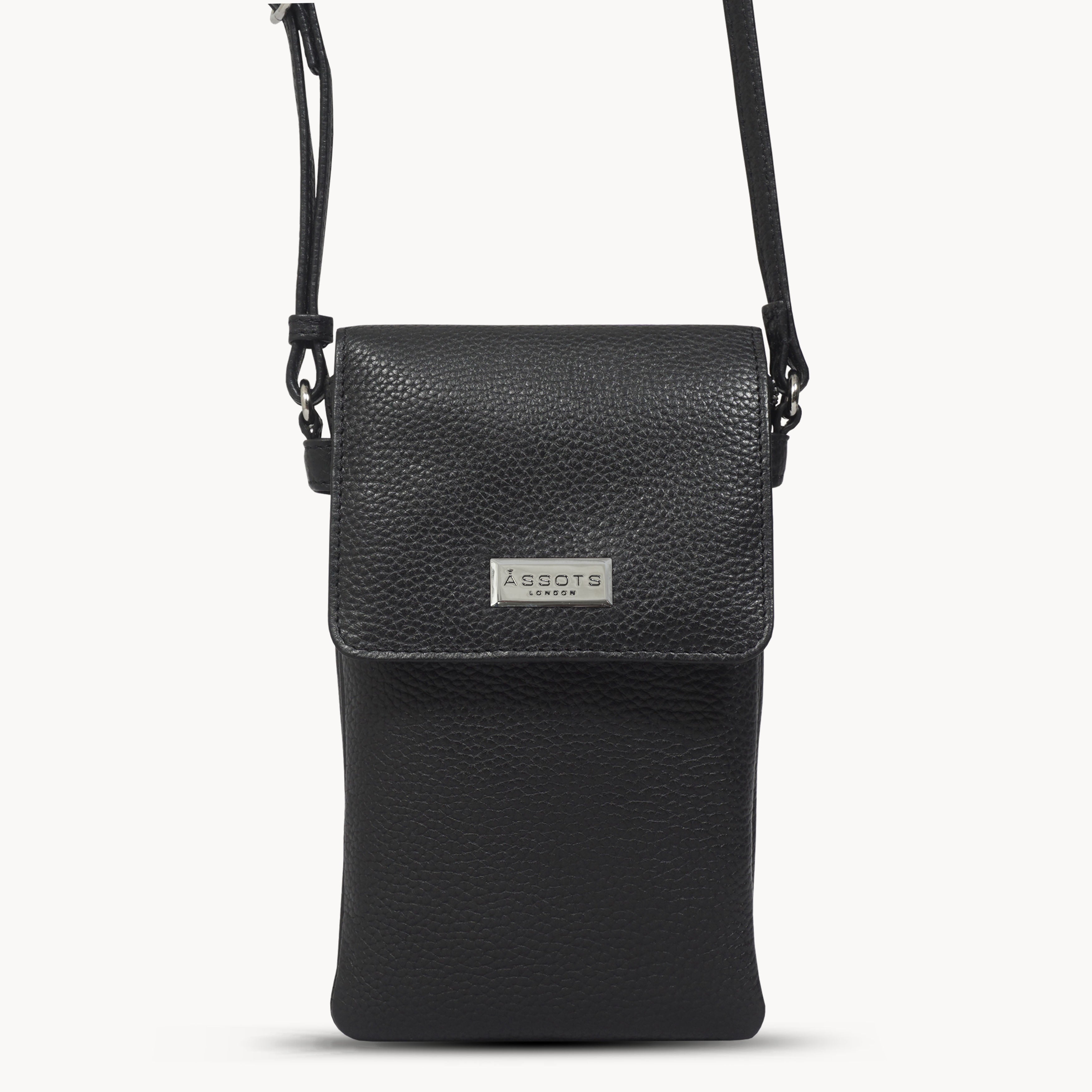 'MARIA' Black Pebble Grain Real Leather Crossbody Phone Bag