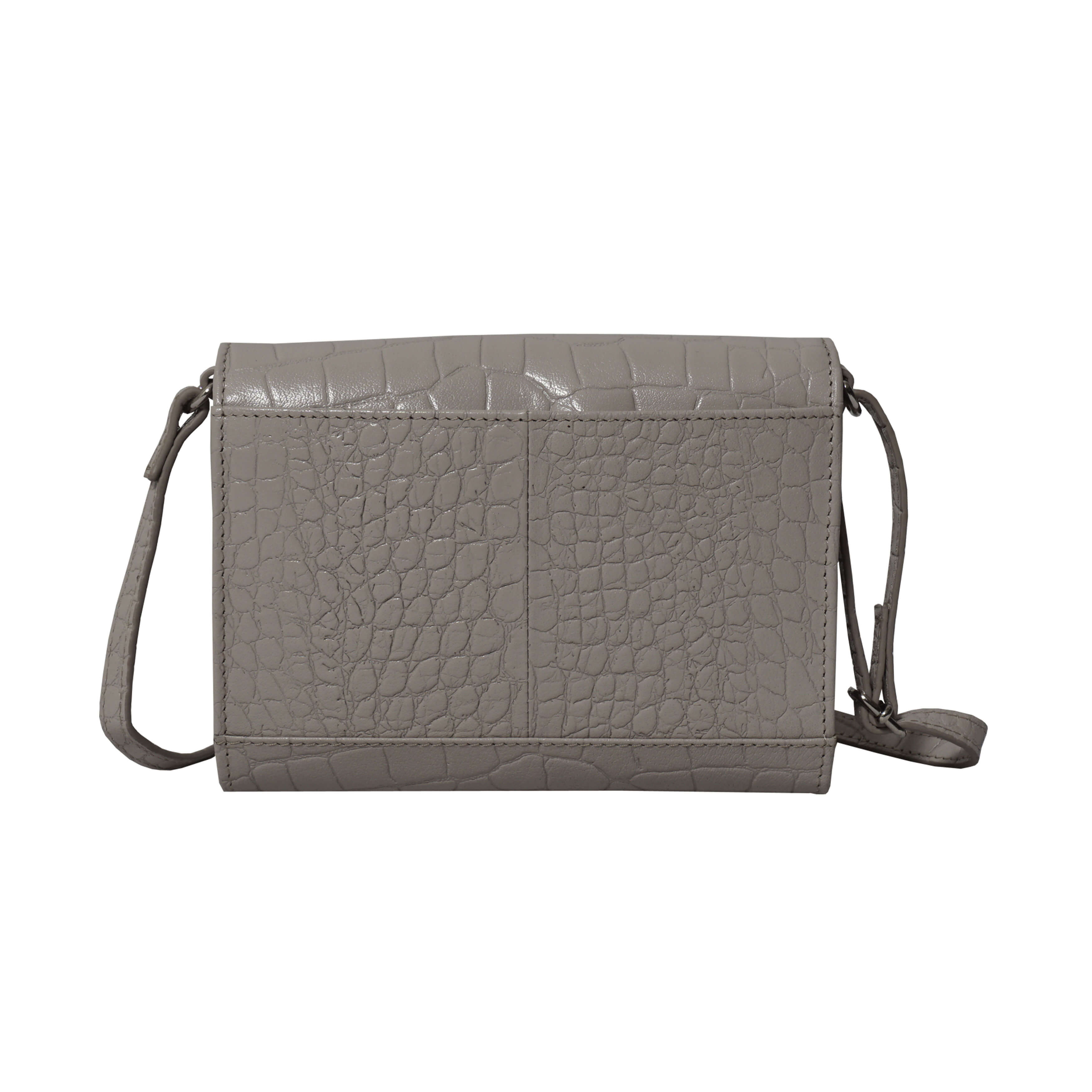 'MATILDA' Ice Grey Croc Designer Leather Organiser Flap Over Crossbody Bag
