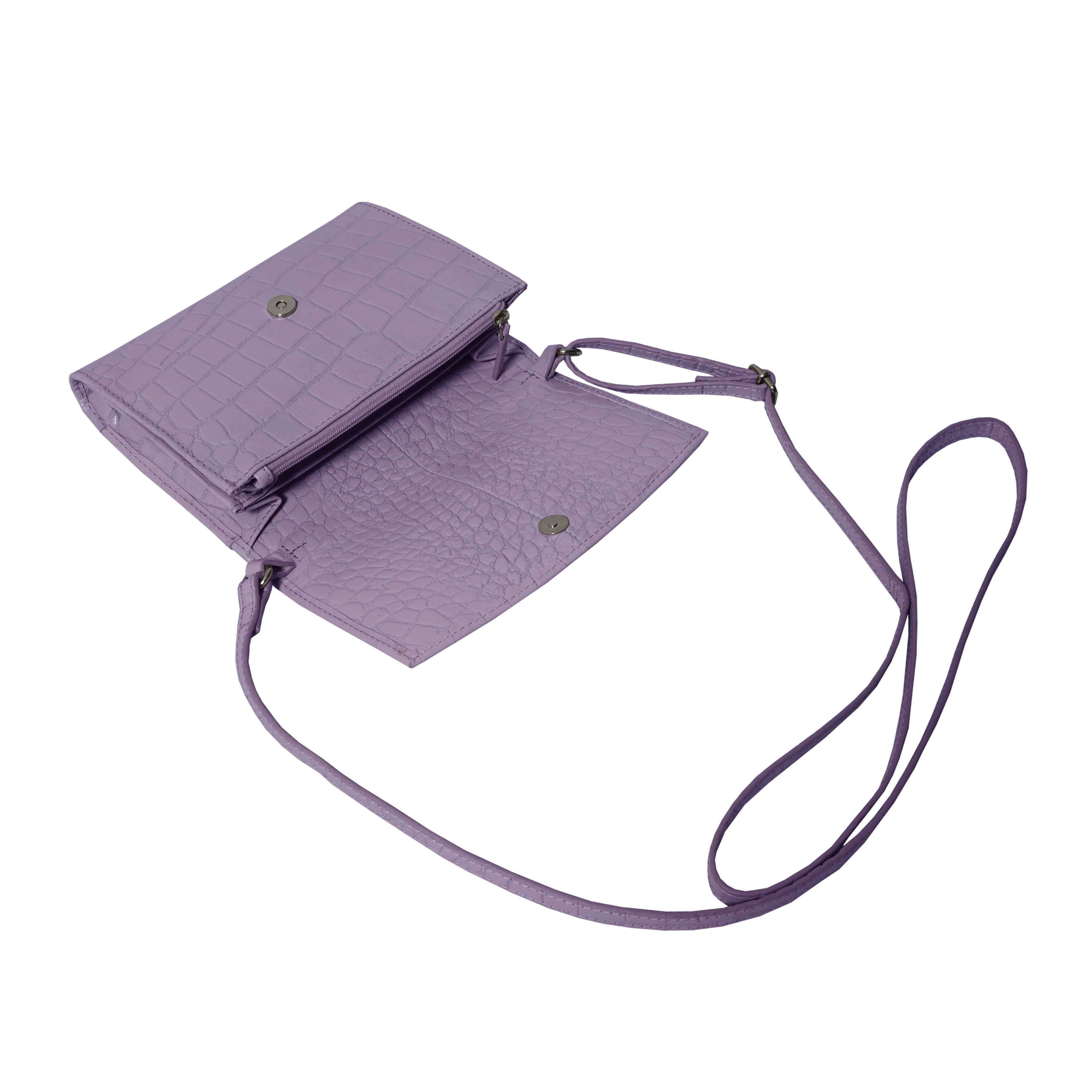 'MATILDA' Lilac Croc Designer Leather Organiser Flap Over Crossbody Bag